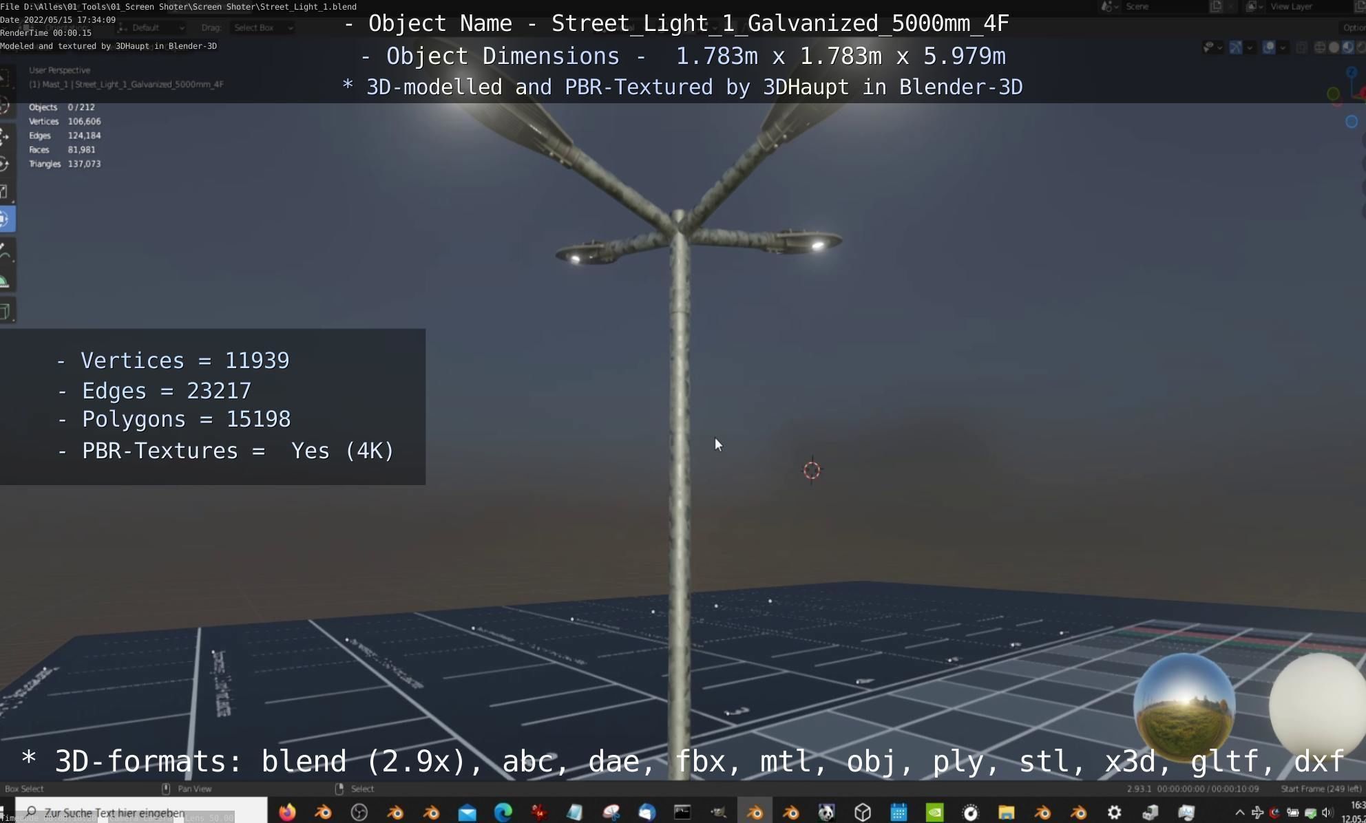 Street Light 1 Galvanized 5000mm 4F Low-poly 3D model_85