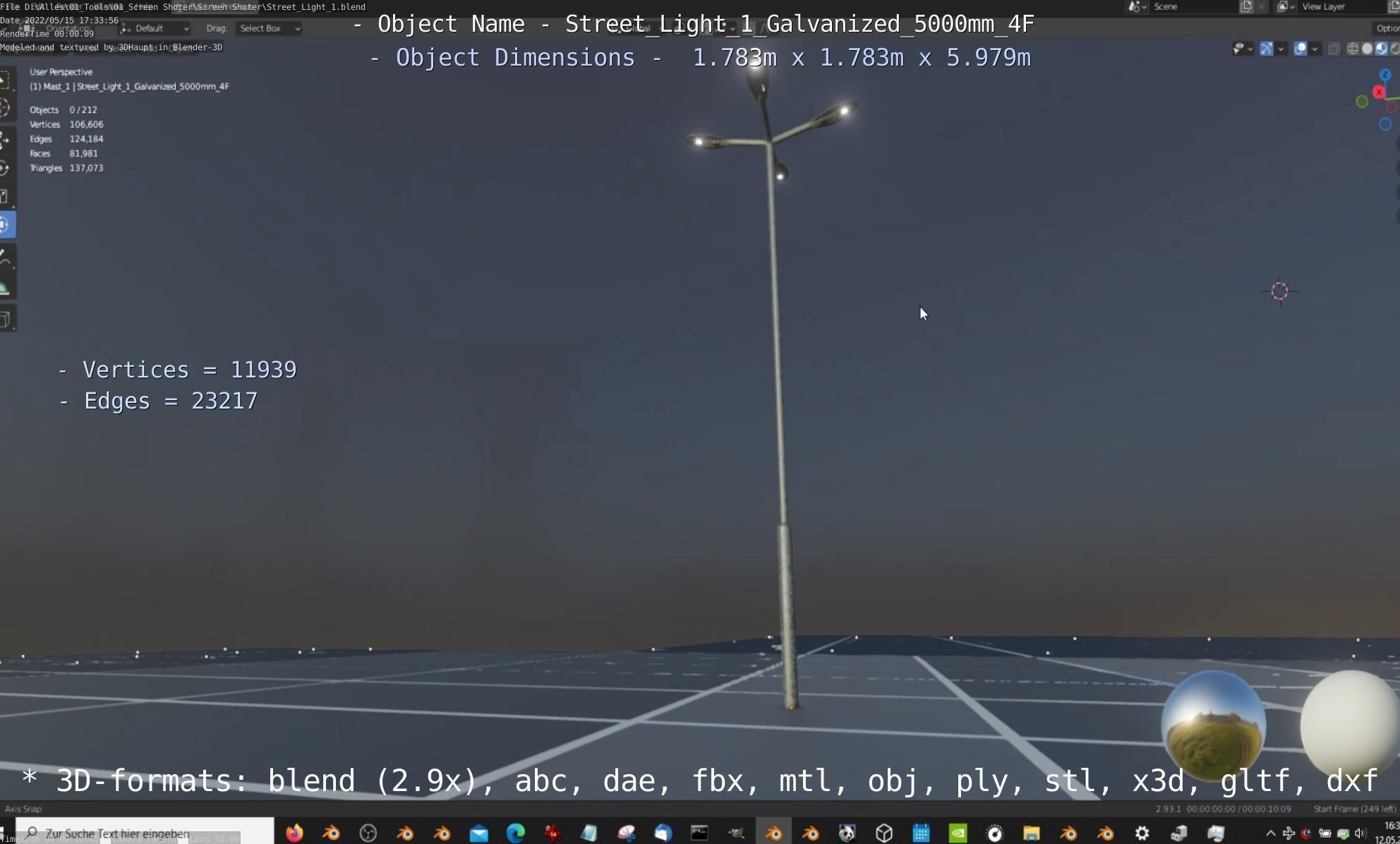 Street Light 1 Galvanized 5000mm 4F Low-poly 3D model_74