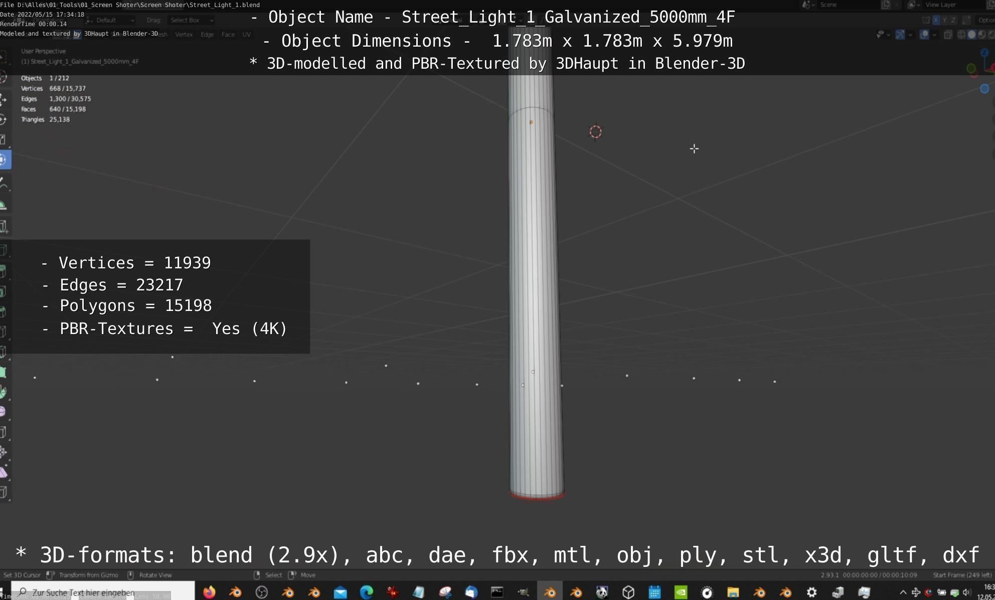 Street Light 1 Galvanized 5000mm 4F Low-poly 3D model_96