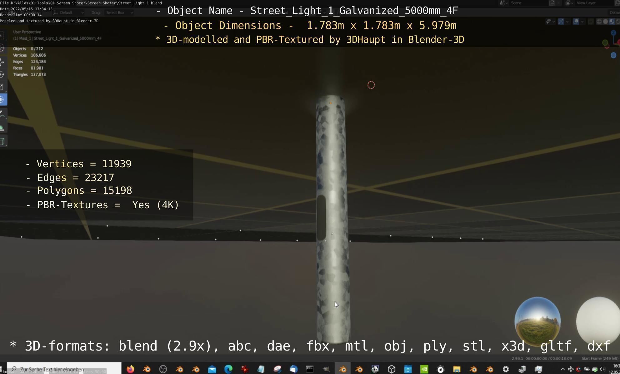 Street Light 1 Galvanized 5000mm 4F Low-poly 3D model_89