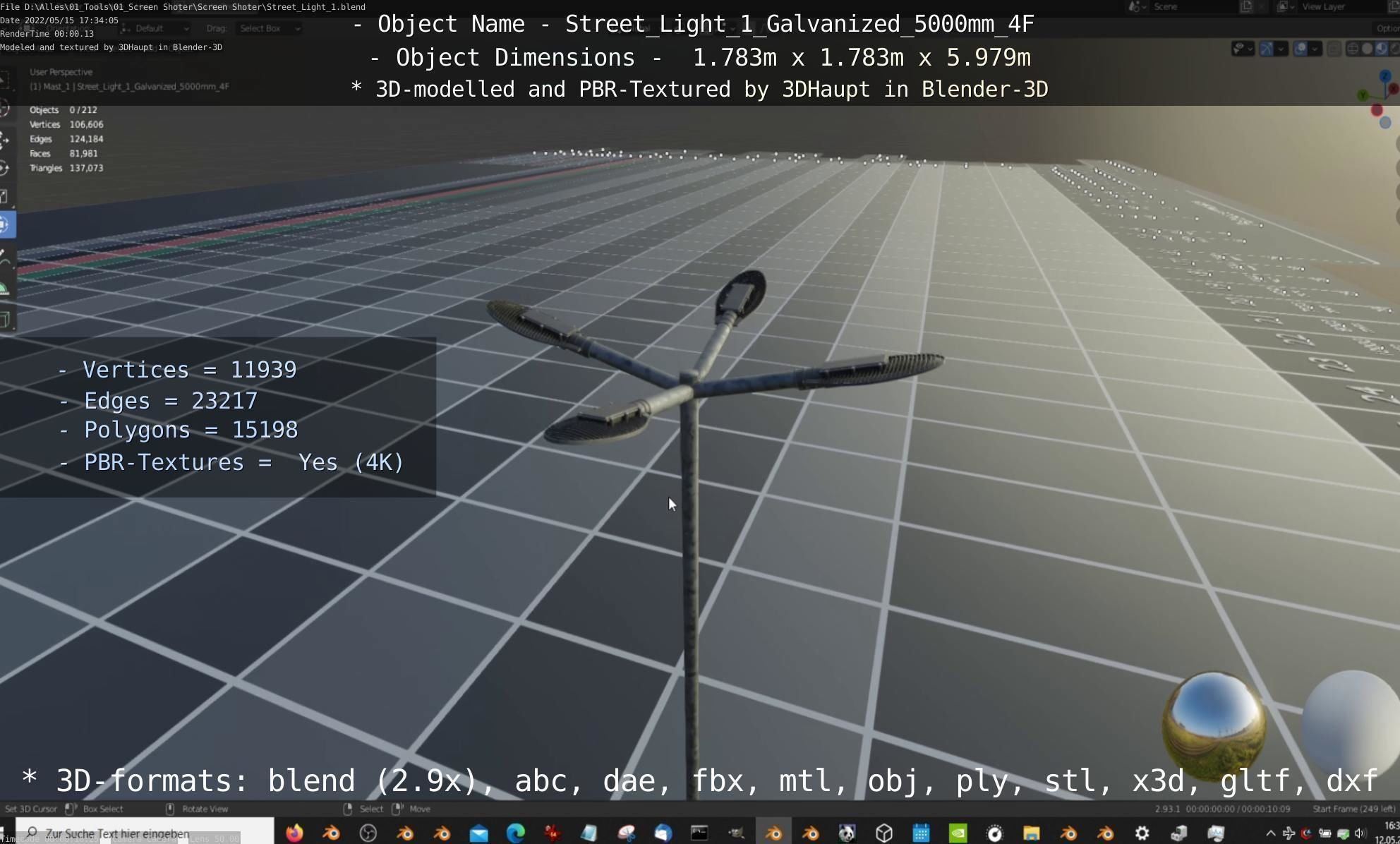 Street Light 1 Galvanized 5000mm 4F Low-poly 3D model_13