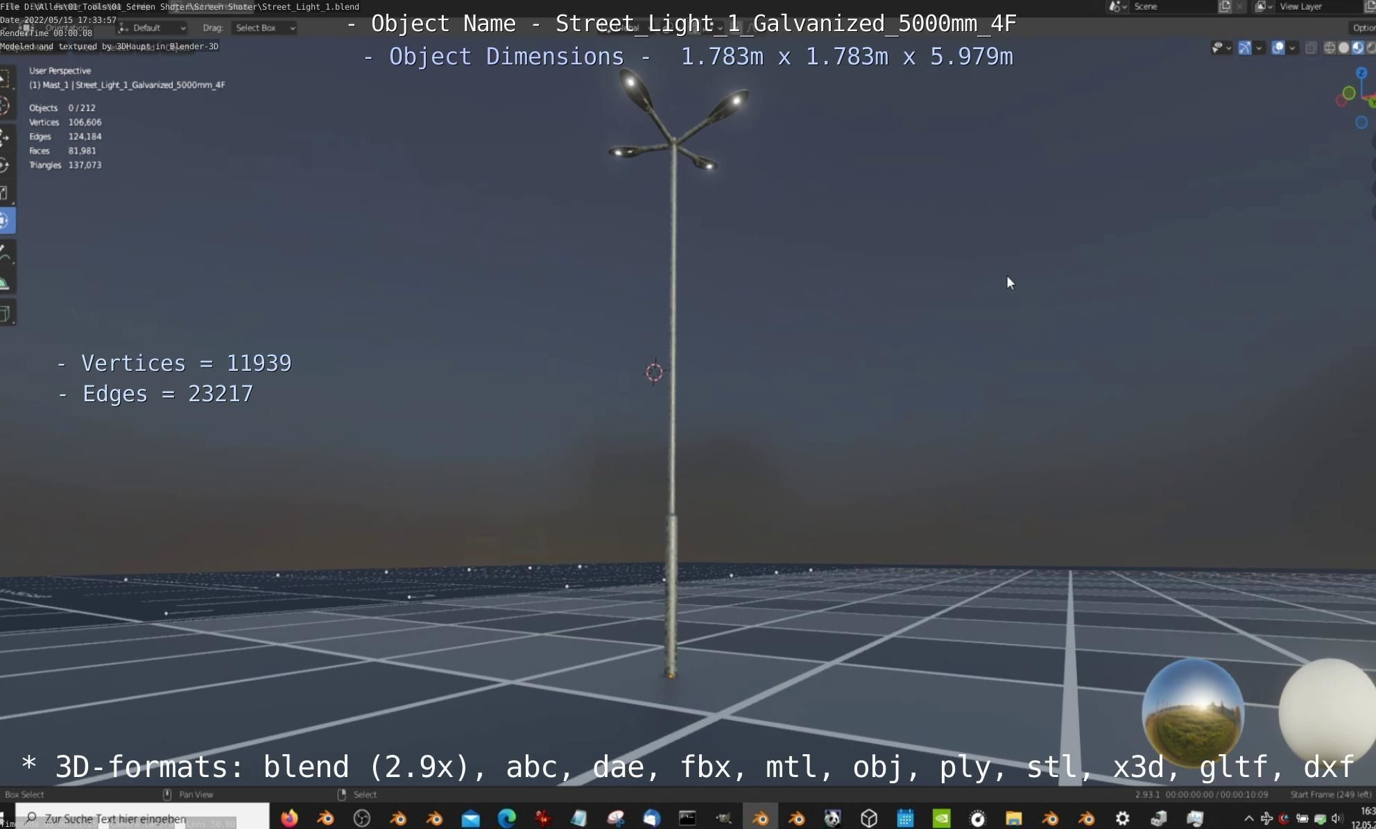 Street Light 1 Galvanized 5000mm 4F Low-poly 3D model_38