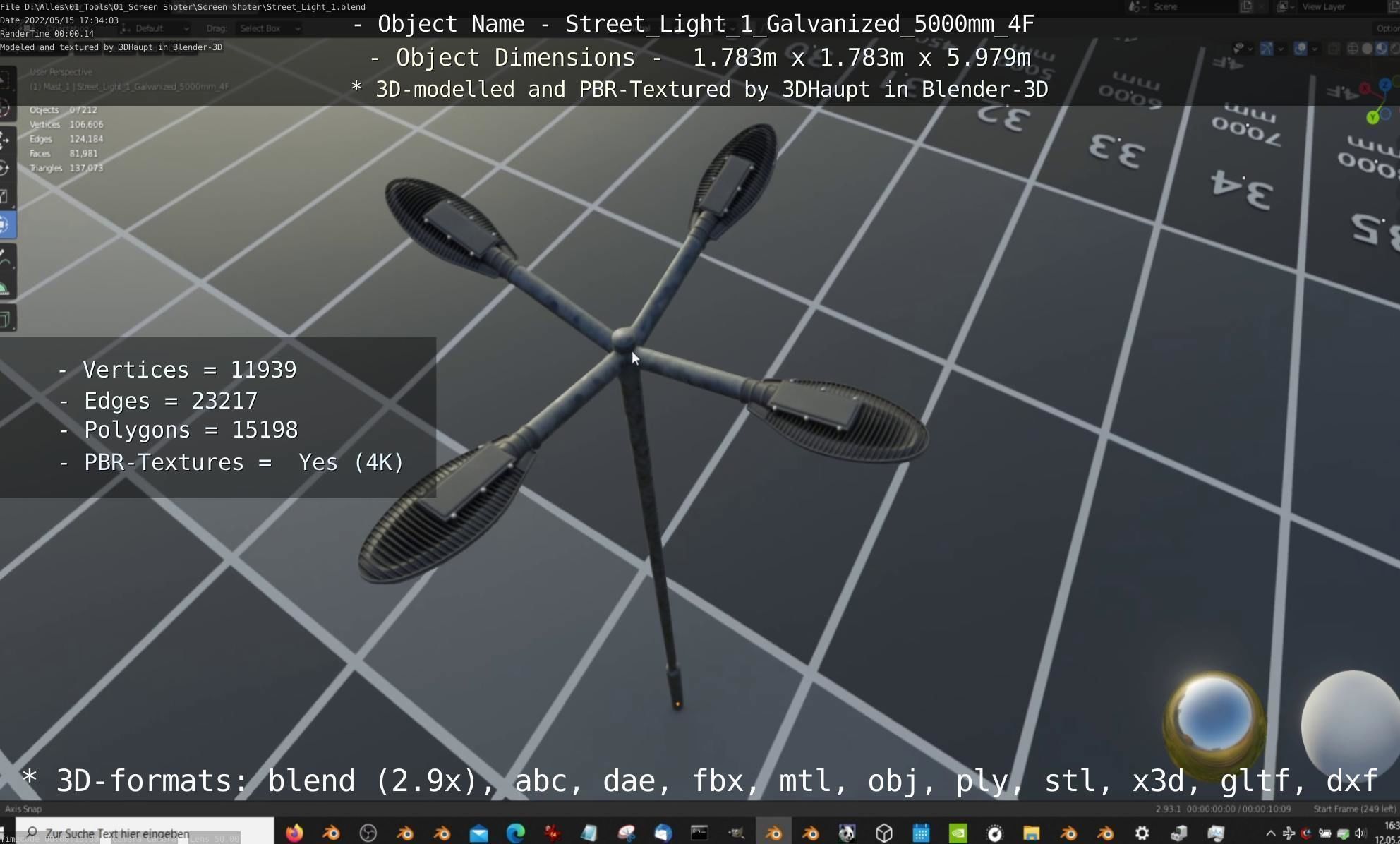 Street Light 1 Galvanized 5000mm 4F Low-poly 3D model_80