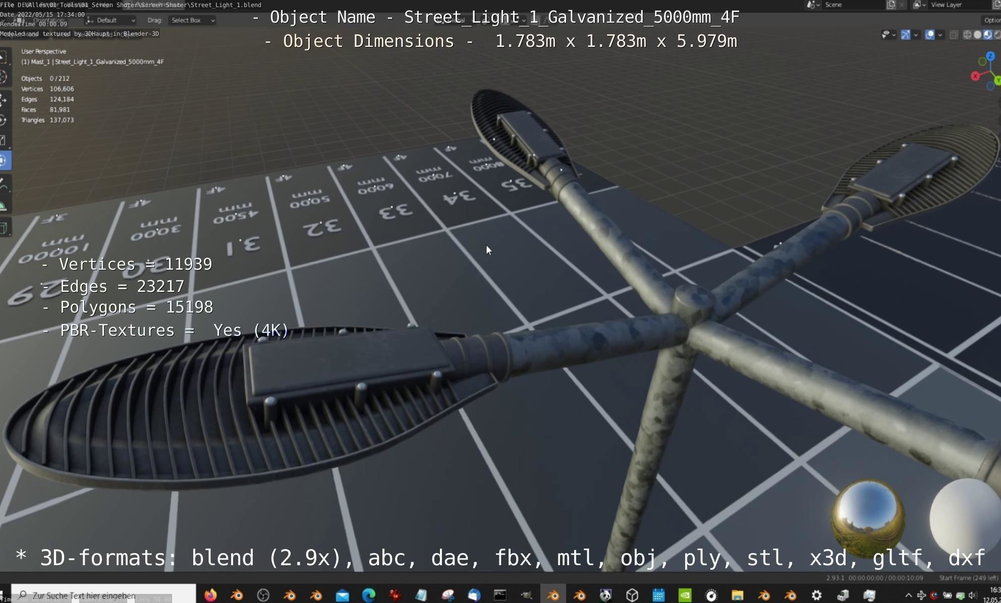 Street Light 1 Galvanized 5000mm 4F Low-poly 3D model_2