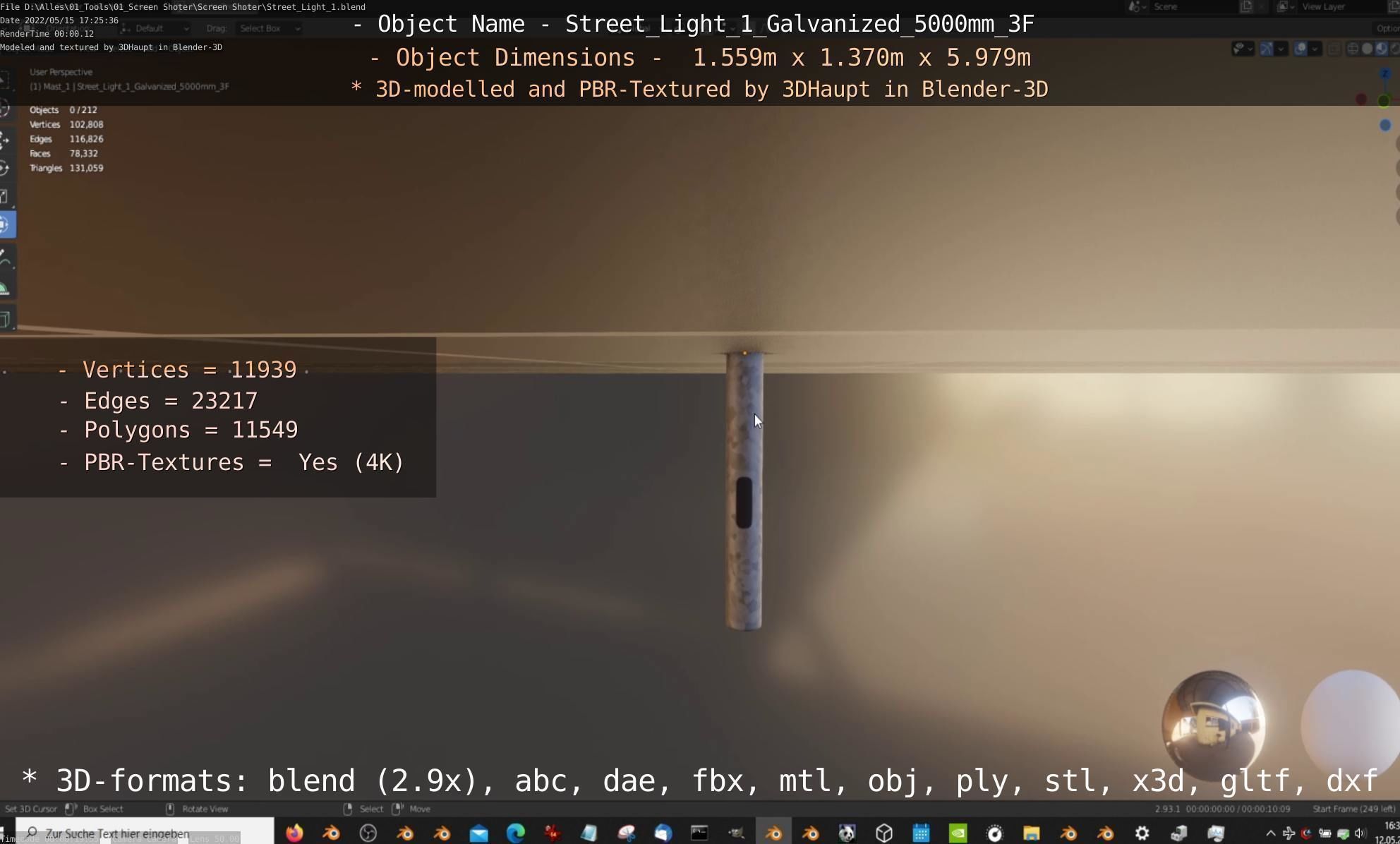 Street Light 1 Galvanized 5000mm 3F Low-poly 3D model_107