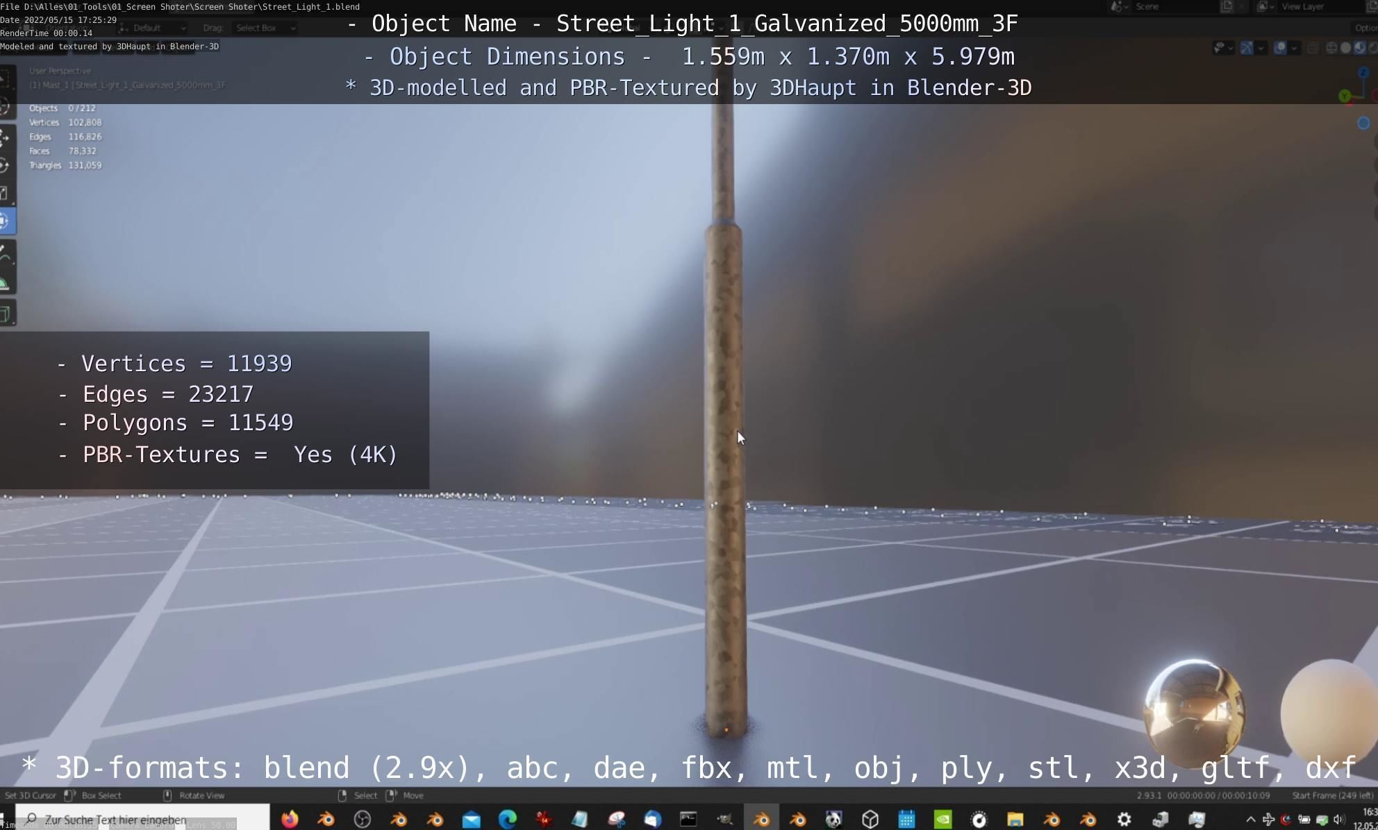 Street Light 1 Galvanized 5000mm 3F Low-poly 3D model_95
