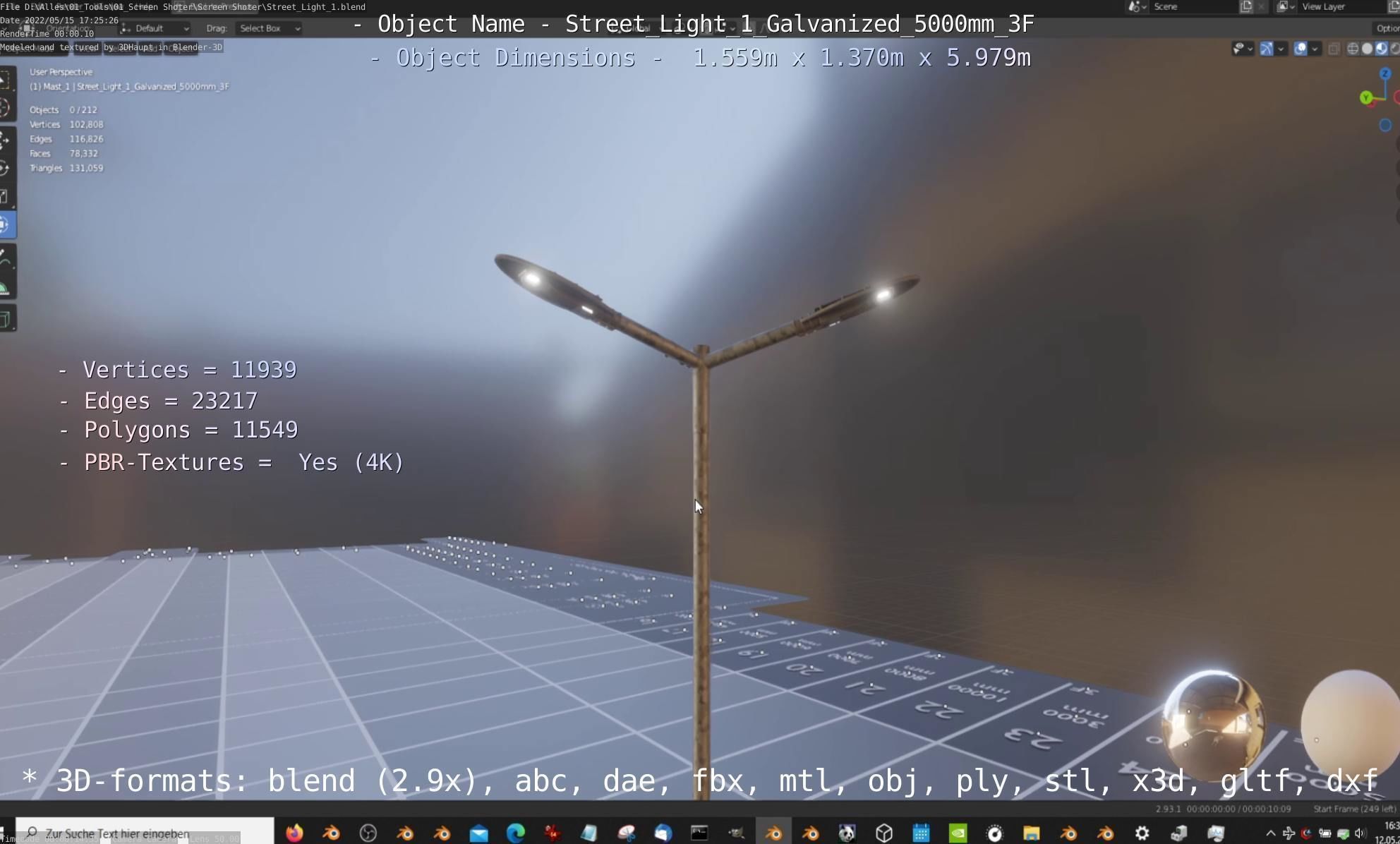 Street Light 1 Galvanized 5000mm 3F Low-poly 3D model_9
