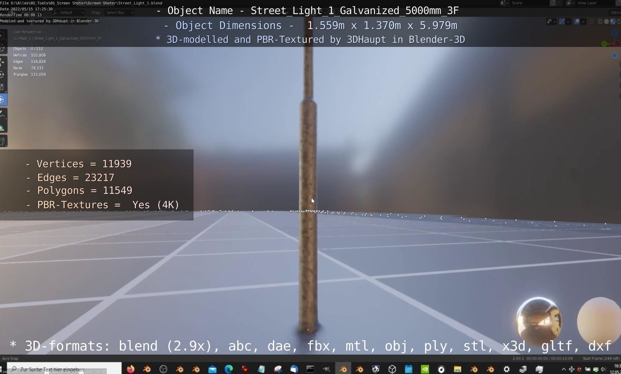 Street Light 1 Galvanized 5000mm 3F Low-poly 3D model_90