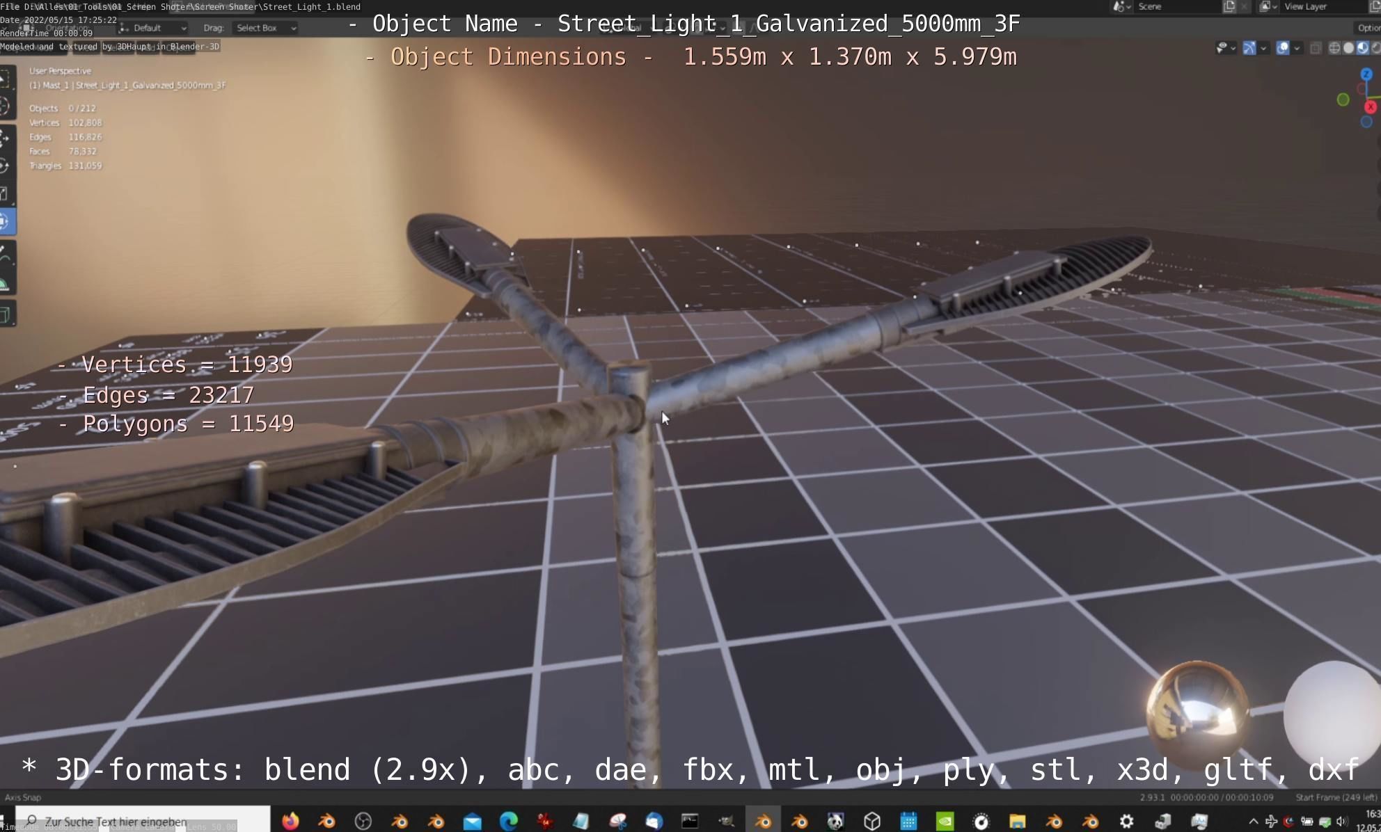 Street Light 1 Galvanized 5000mm 3F Low-poly 3D model_66