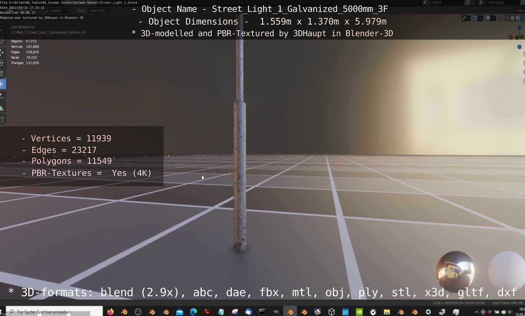 Street Light 1 Galvanized 5000mm 3F Low-poly 3D model_89