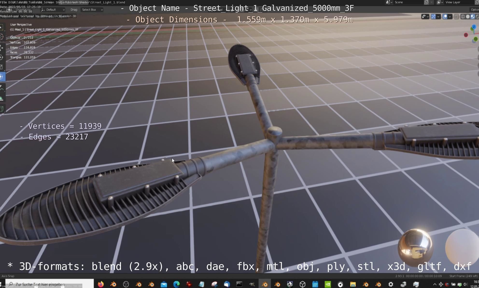 Street Light 1 Galvanized 5000mm 3F Low-poly 3D model_3