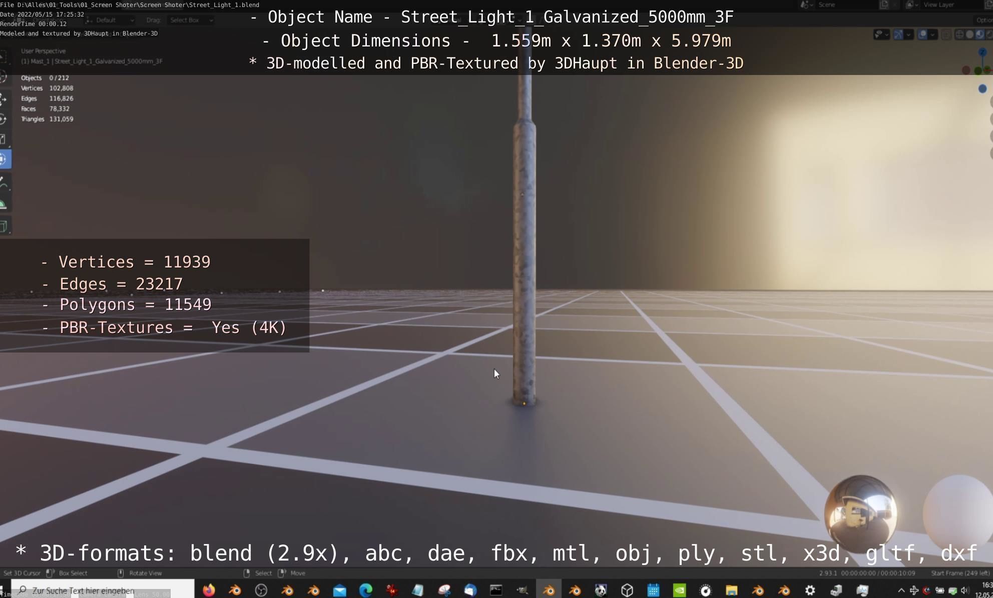 Street Light 1 Galvanized 5000mm 3F Low-poly 3D model_113