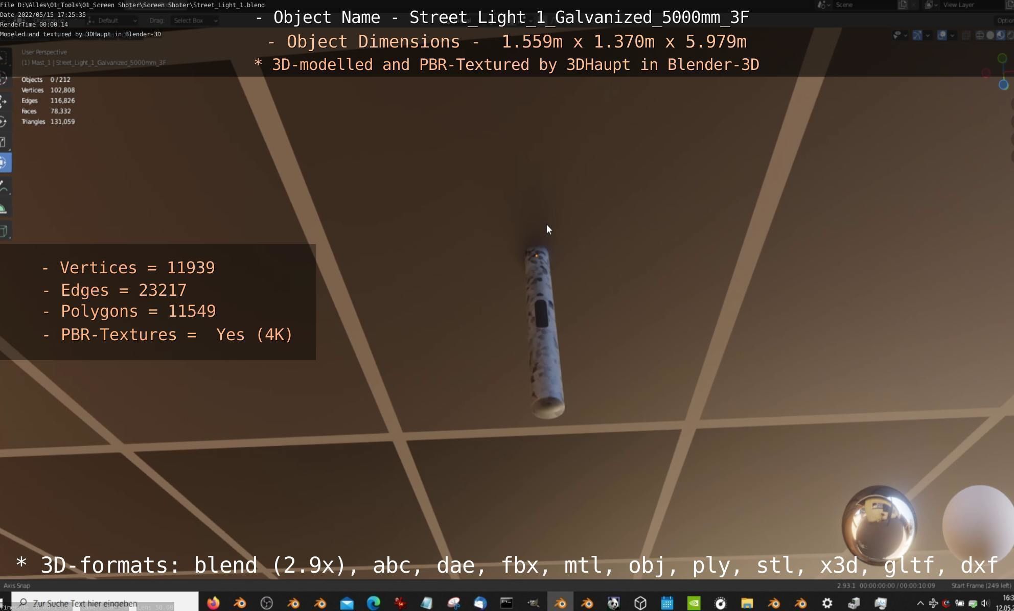 Street Light 1 Galvanized 5000mm 3F Low-poly 3D model_104