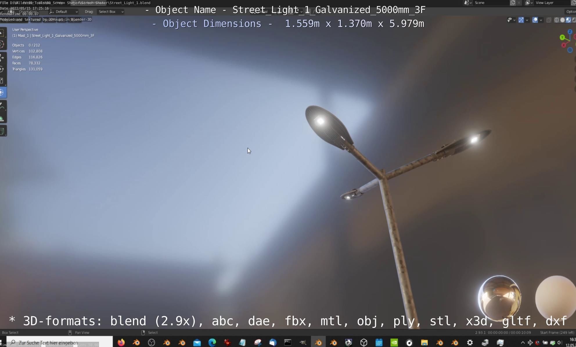 Street Light 1 Galvanized 5000mm 3F Low-poly 3D model_5