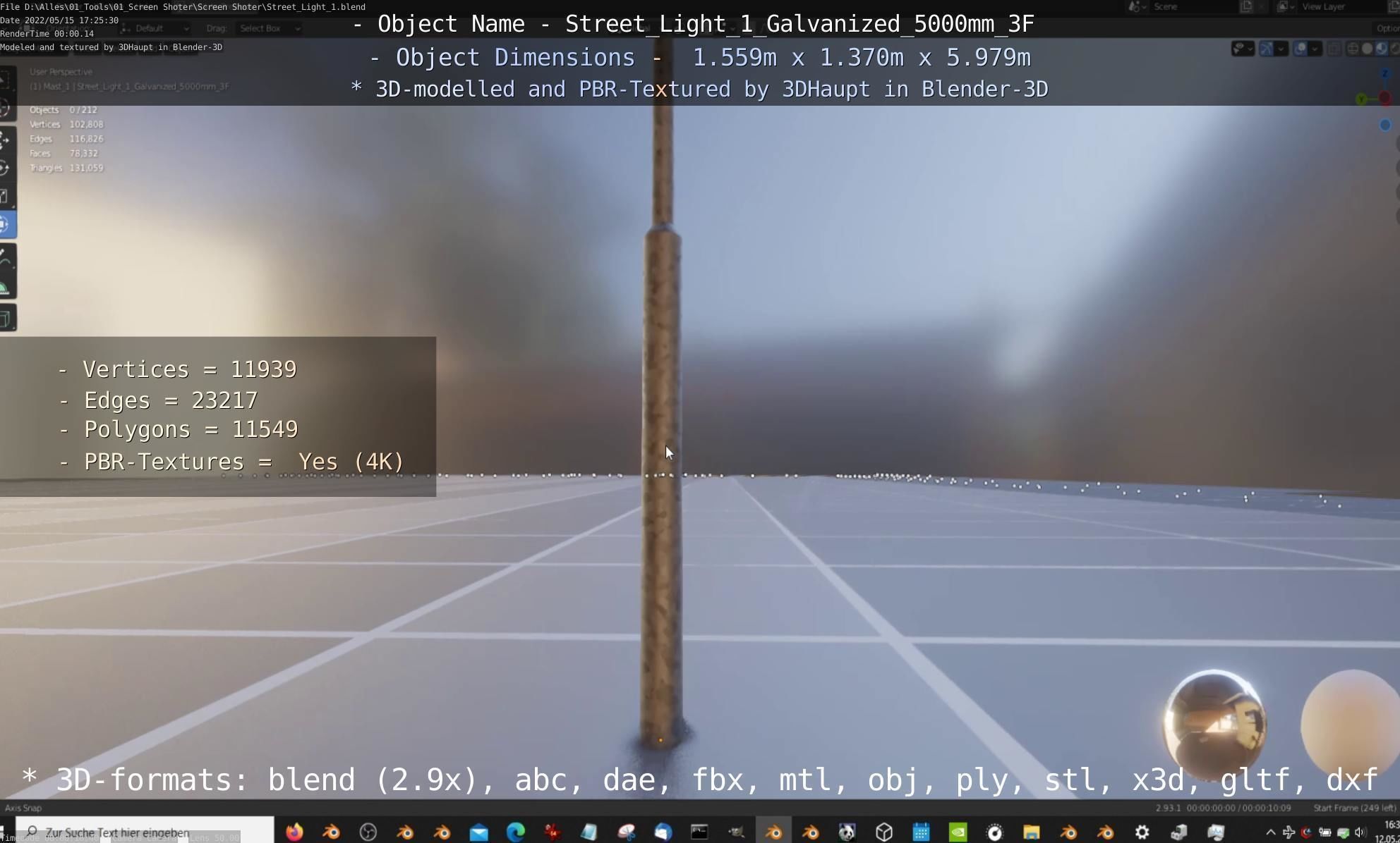 Street Light 1 Galvanized 5000mm 3F Low-poly 3D model_91