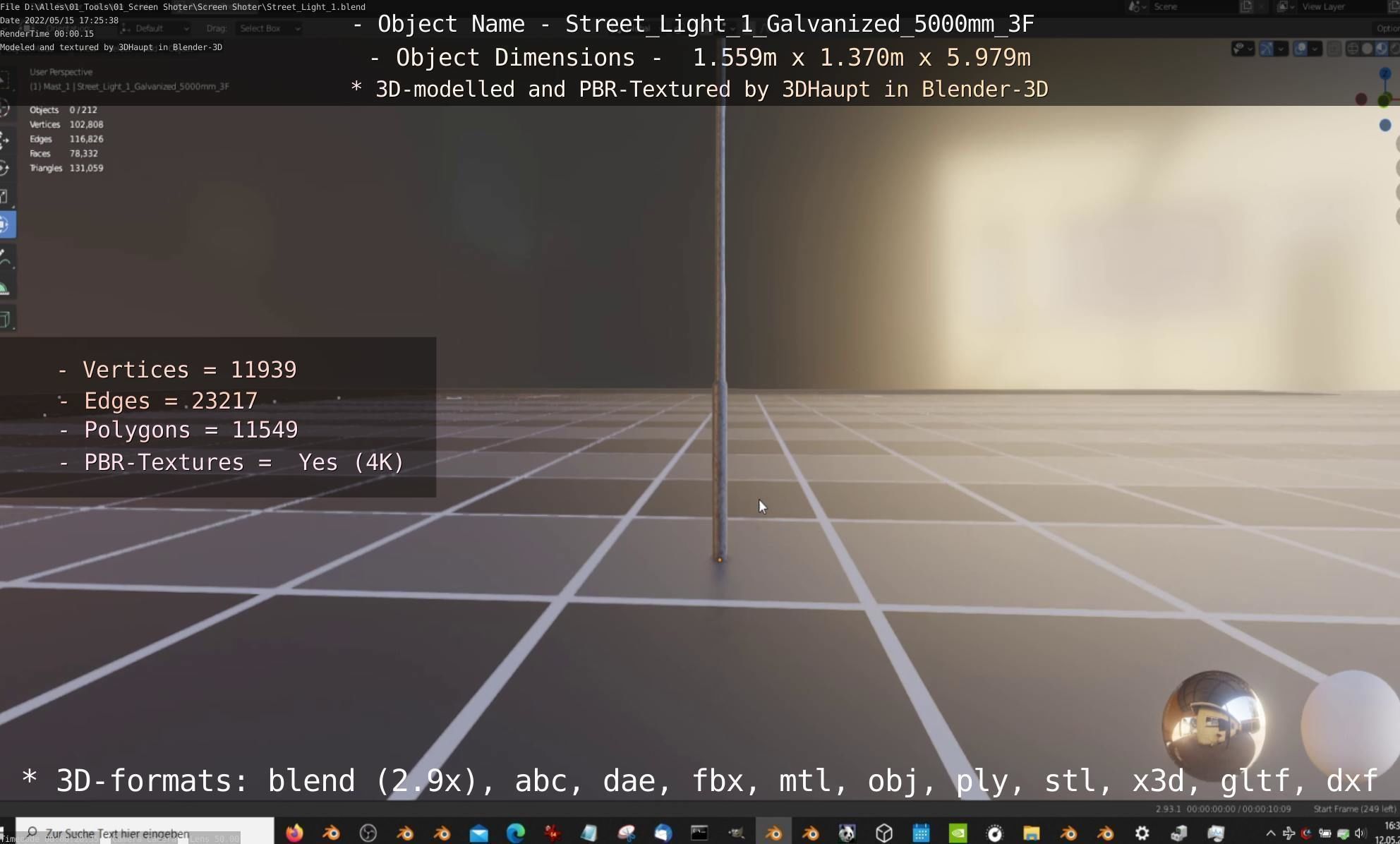Street Light 1 Galvanized 5000mm 3F Low-poly 3D model_14