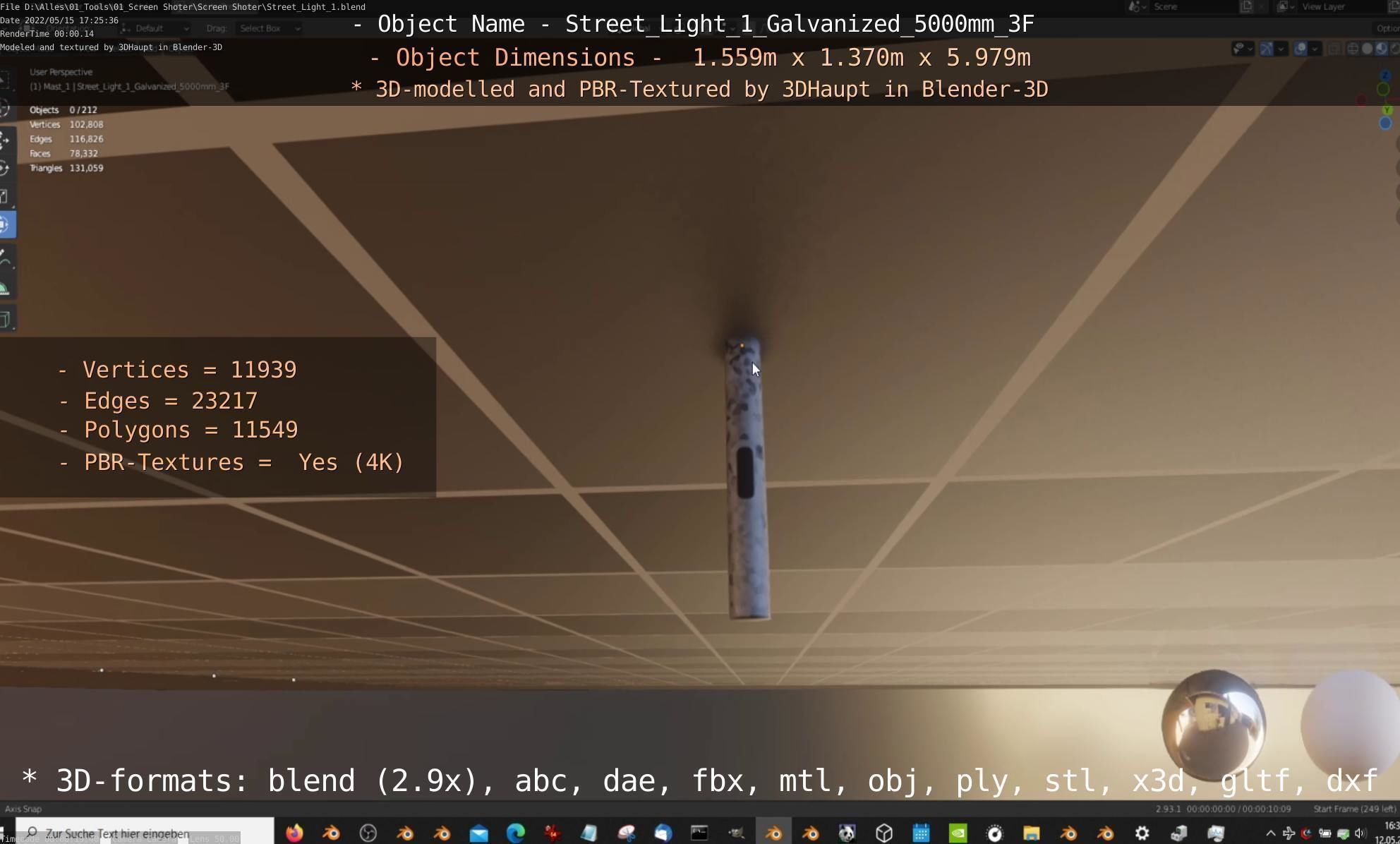 Street Light 1 Galvanized 5000mm 3F Low-poly 3D model_102