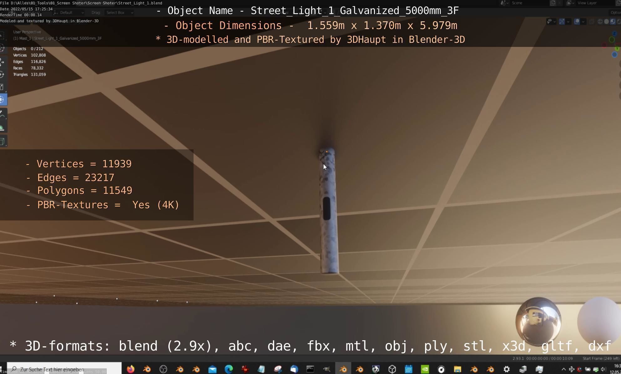 Street Light 1 Galvanized 5000mm 3F Low-poly 3D model_13