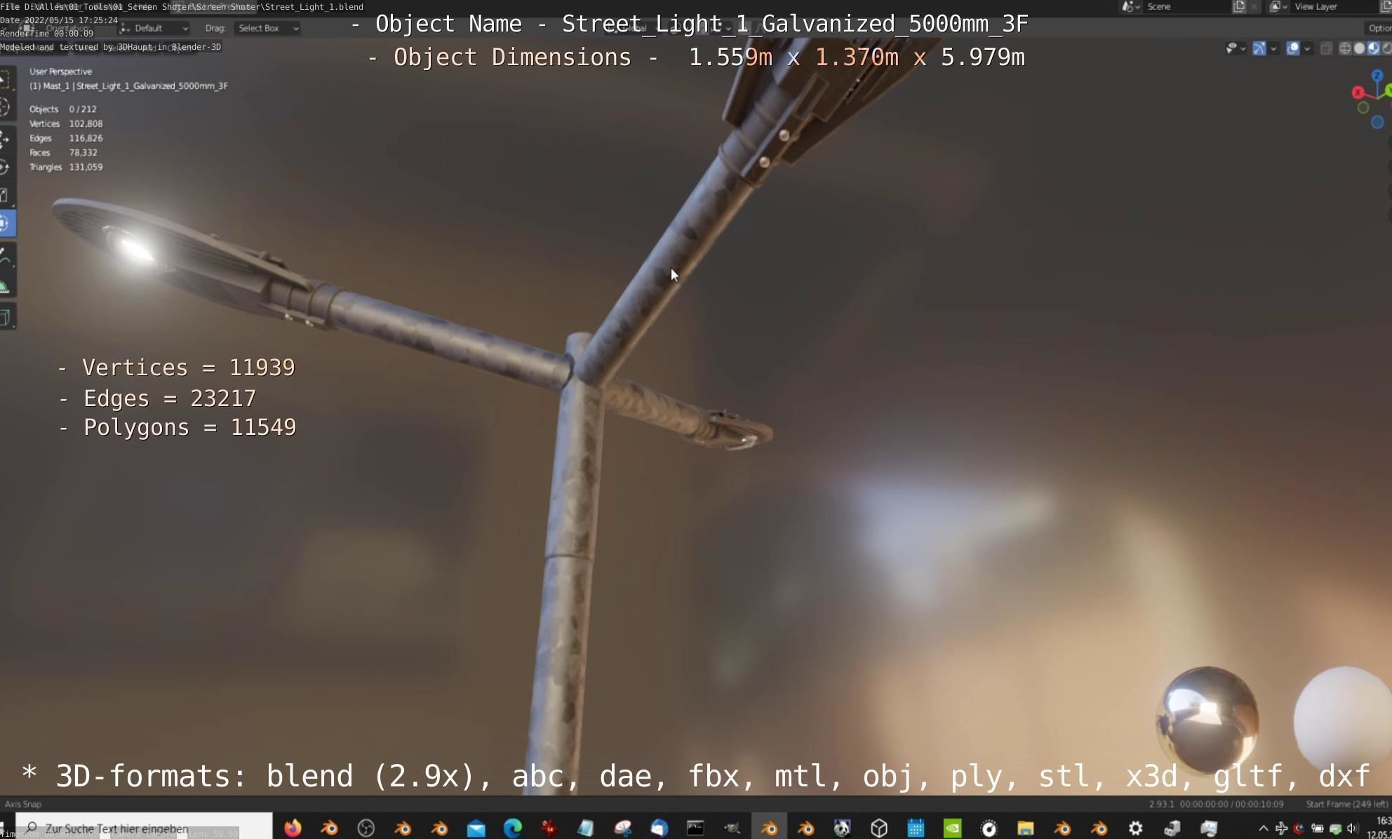 Street Light 1 Galvanized 5000mm 3F Low-poly 3D model_4