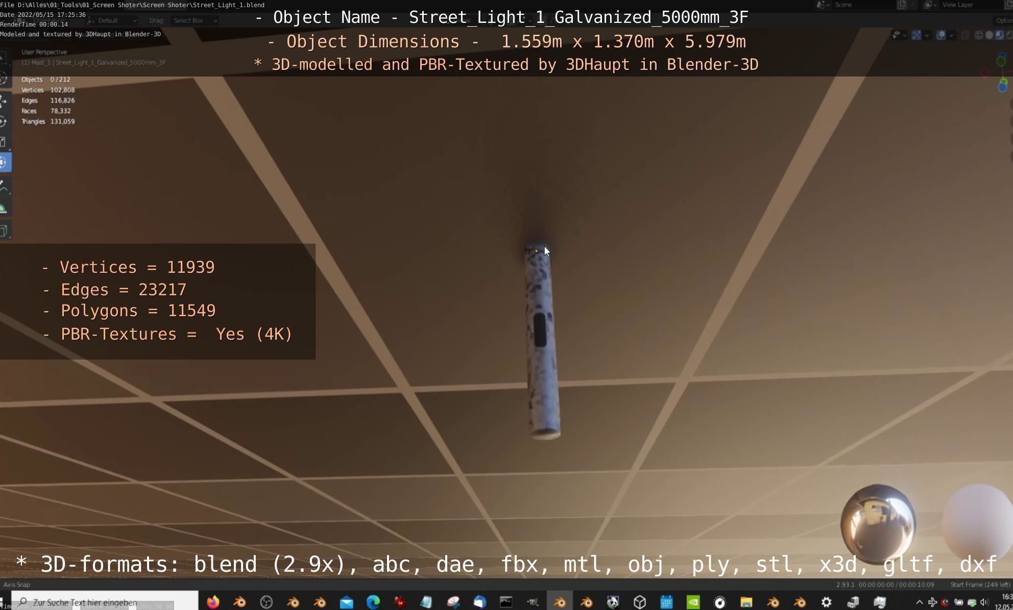 Street Light 1 Galvanized 5000mm 3F Low-poly 3D model_106