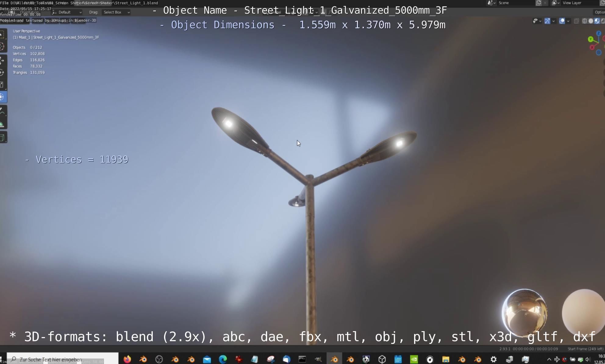 Street Light 1 Galvanized 5000mm 3F Low-poly 3D model_16
