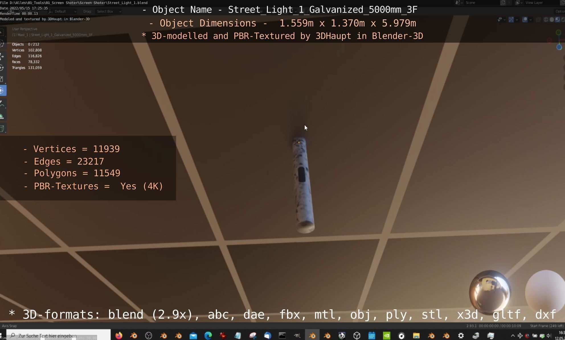 Street Light 1 Galvanized 5000mm 3F Low-poly 3D model_101