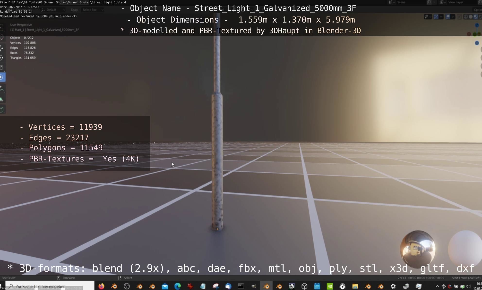 Street Light 1 Galvanized 5000mm 3F Low-poly 3D model_108