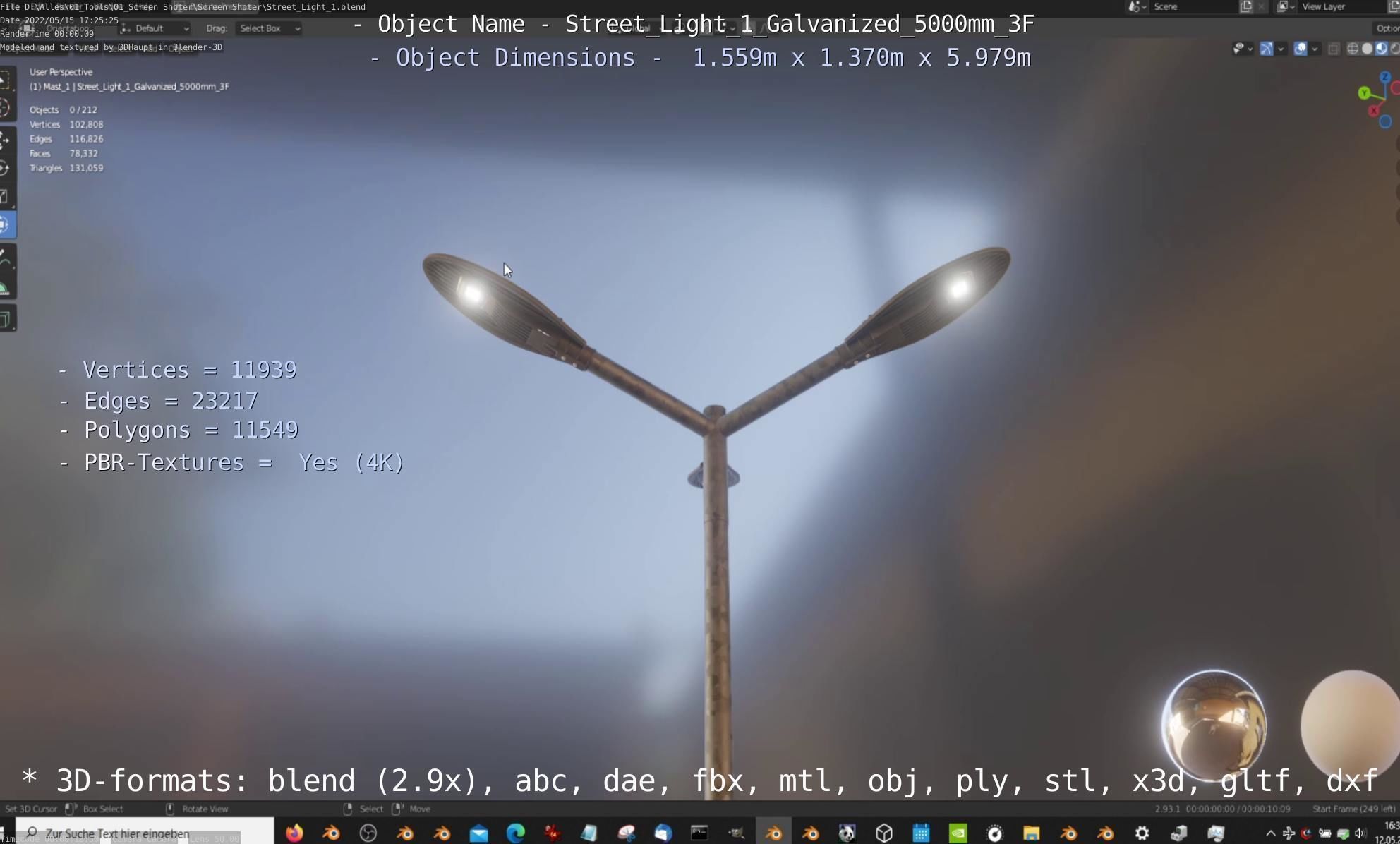 Street Light 1 Galvanized 5000mm 3F Low-poly 3D model_75