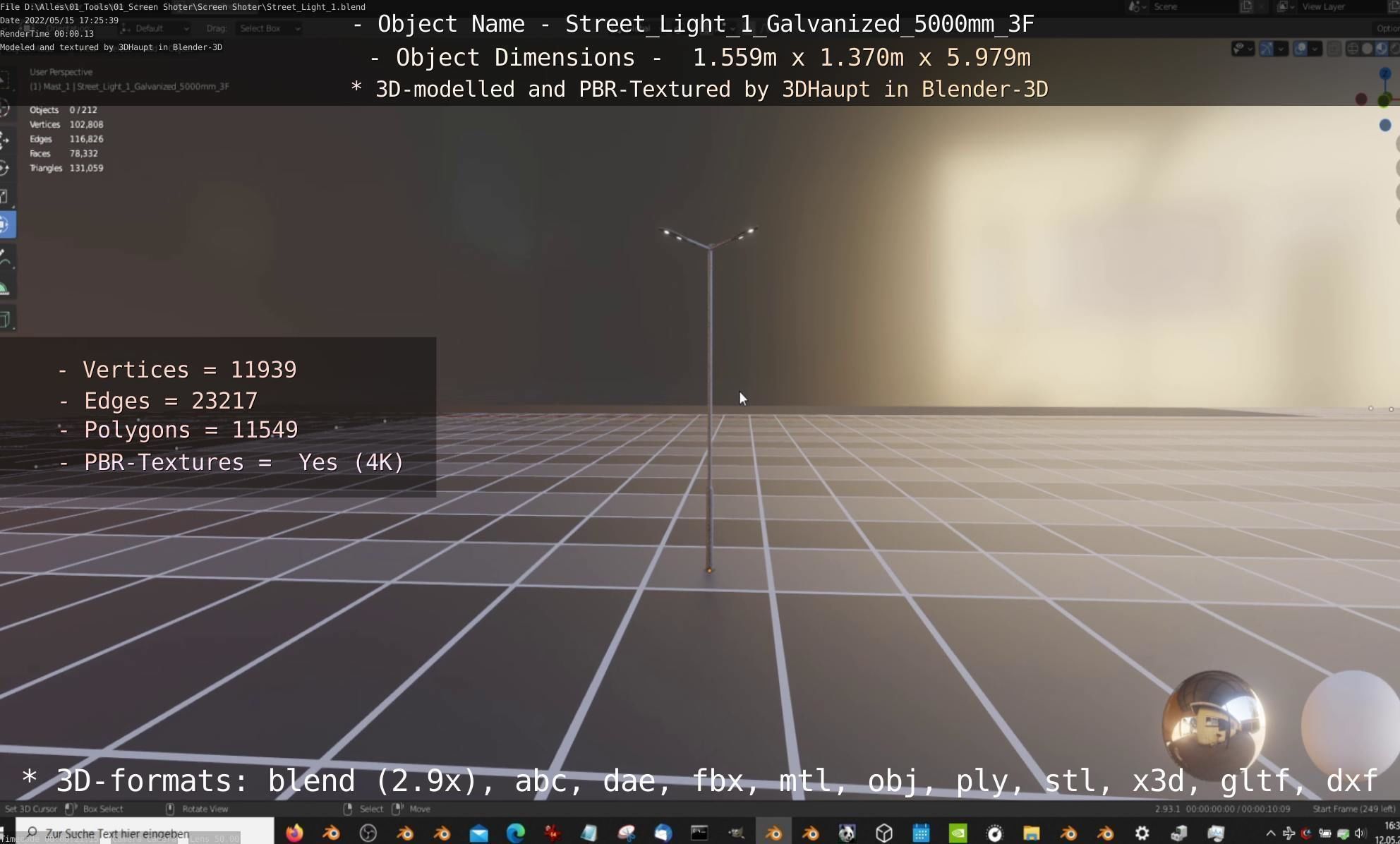 Street Light 1 Galvanized 5000mm 3F Low-poly 3D model_15