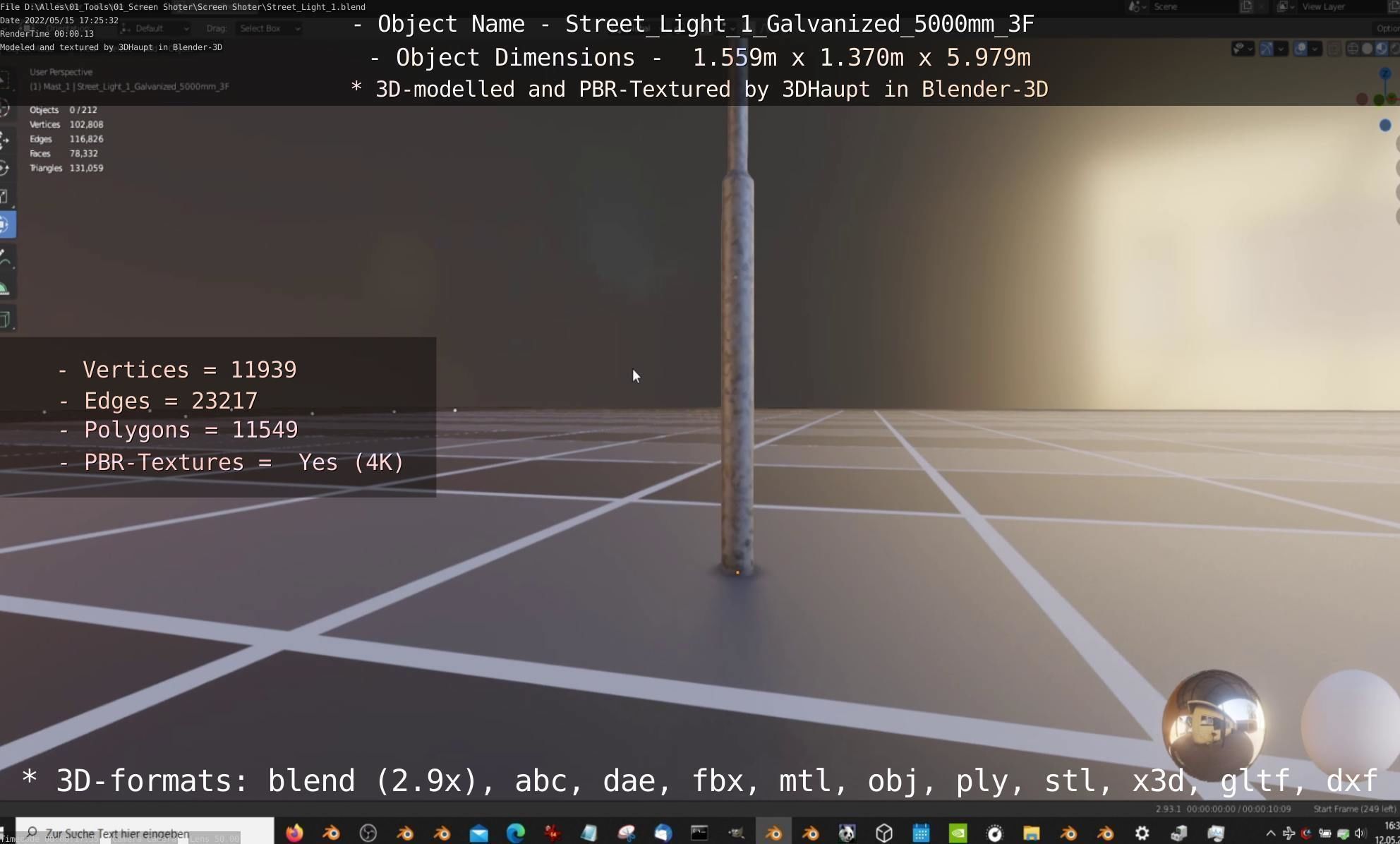 Street Light 1 Galvanized 5000mm 3F Low-poly 3D model_11