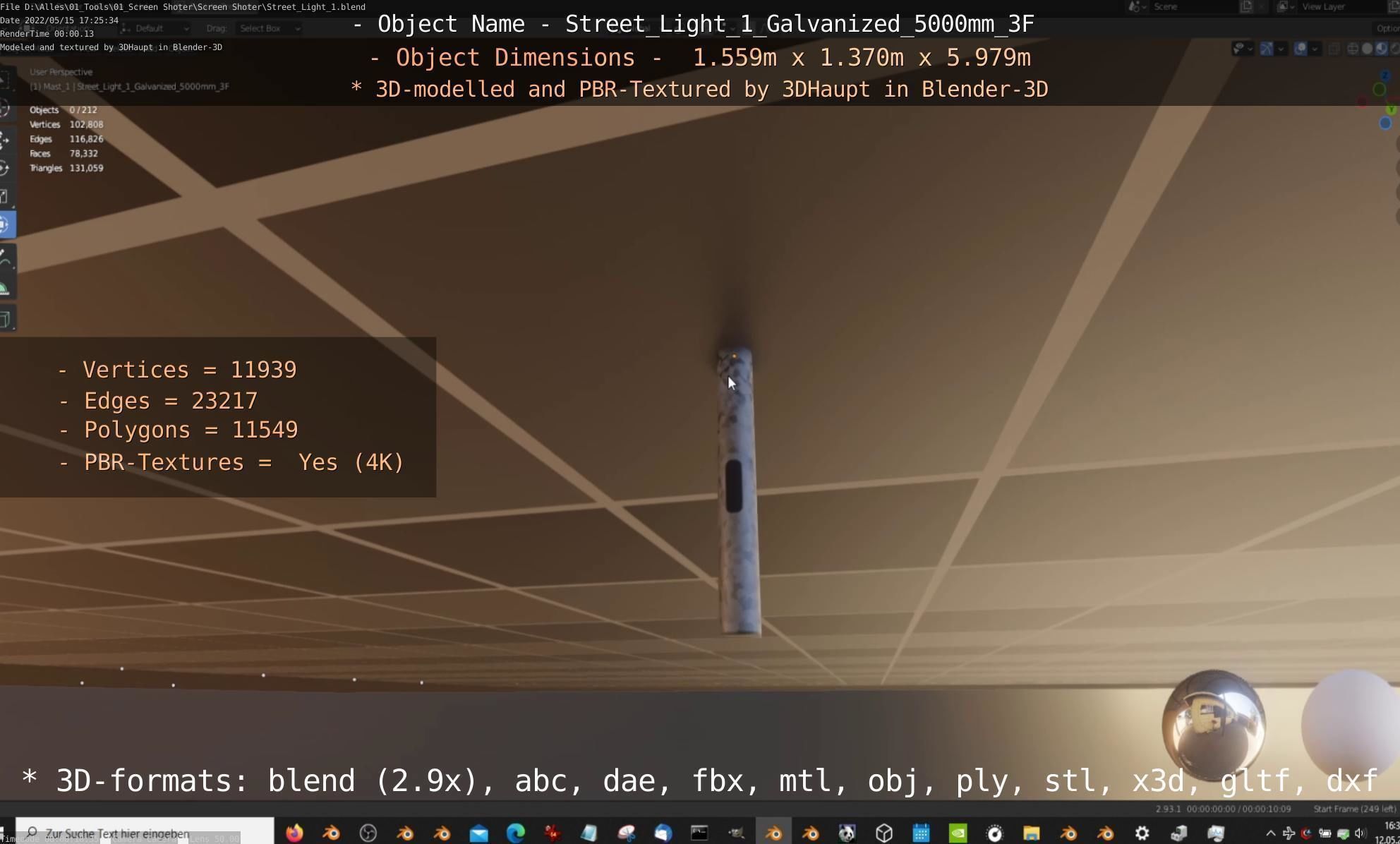 Street Light 1 Galvanized 5000mm 3F Low-poly 3D model_103