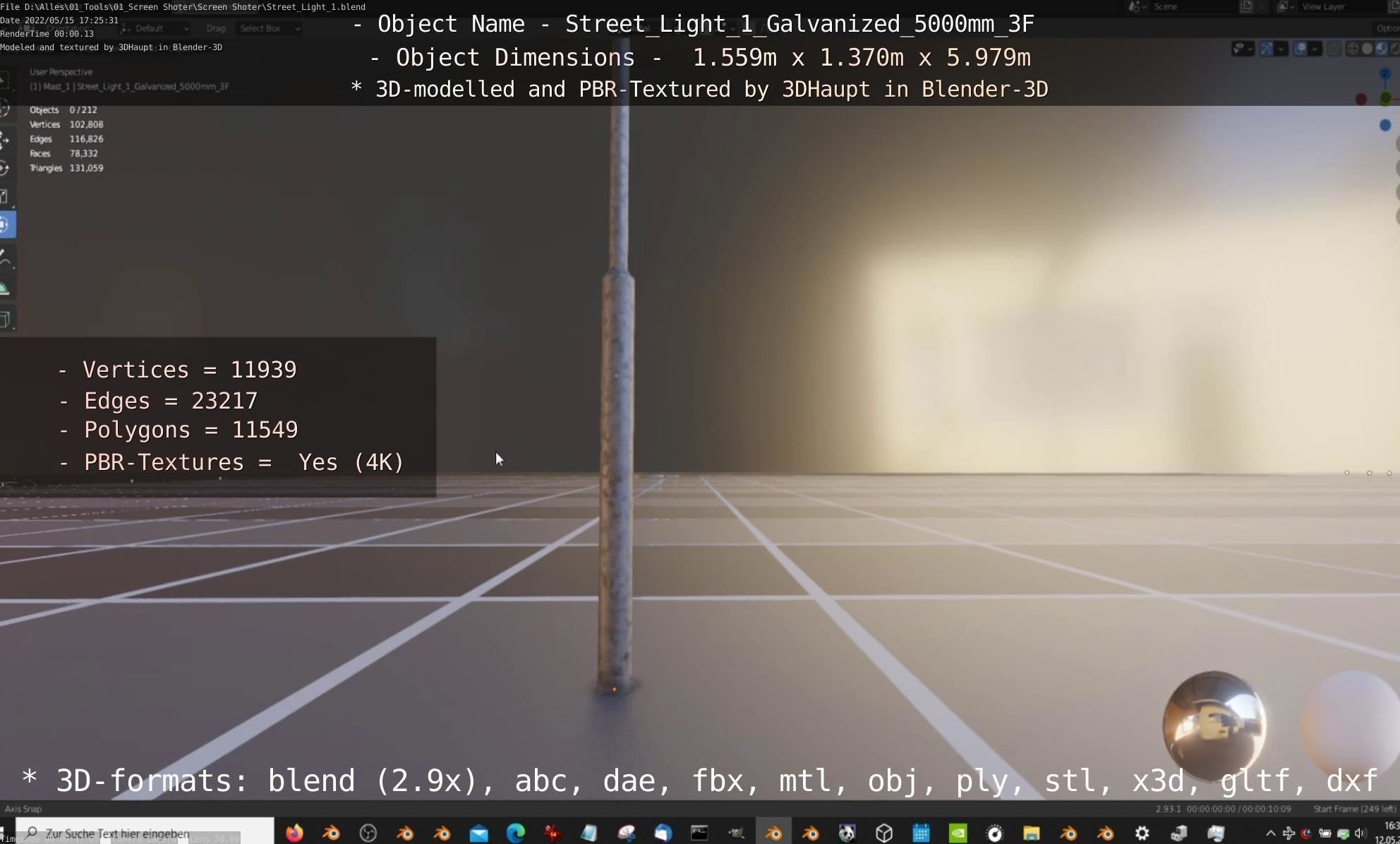 Street Light 1 Galvanized 5000mm 3F Low-poly 3D model_10