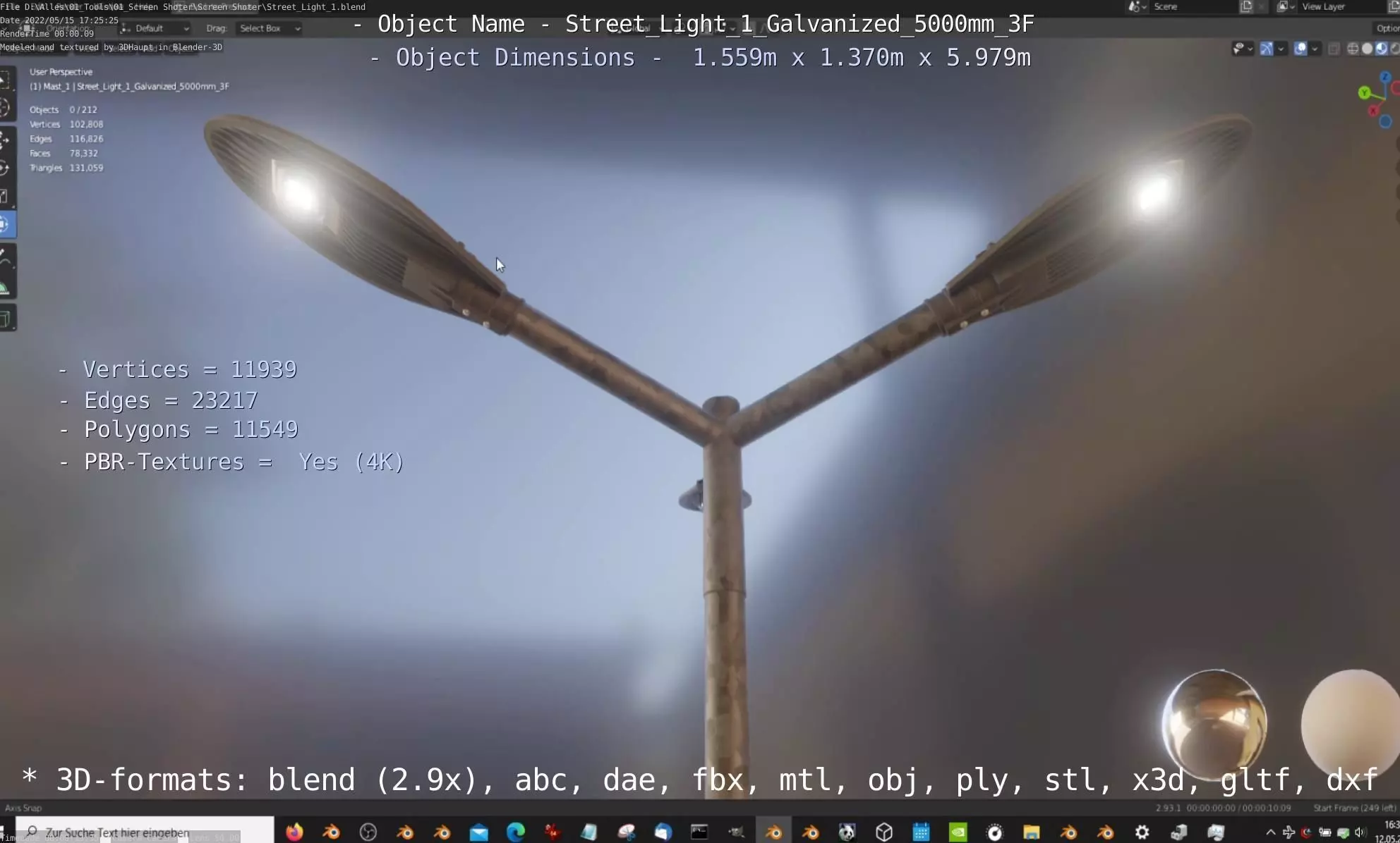 Street Light 1 Galvanized 5000mm 3F Low-poly 3D model_0