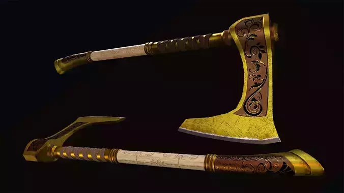 Battle Axe Gold Low-poly 3D model