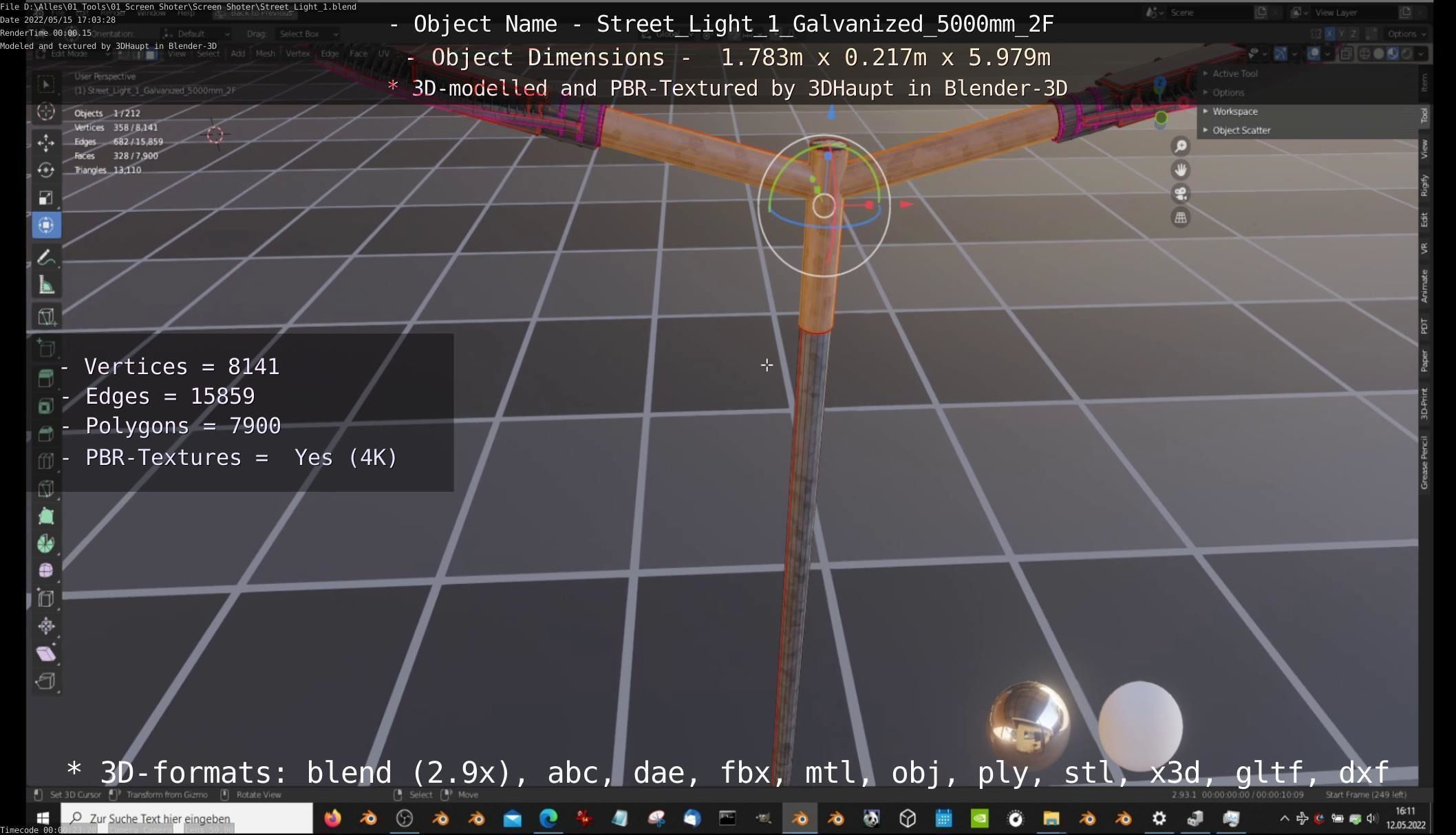 Street Light 1 Galvanized 5000mm 2F Low-poly 3D model_92