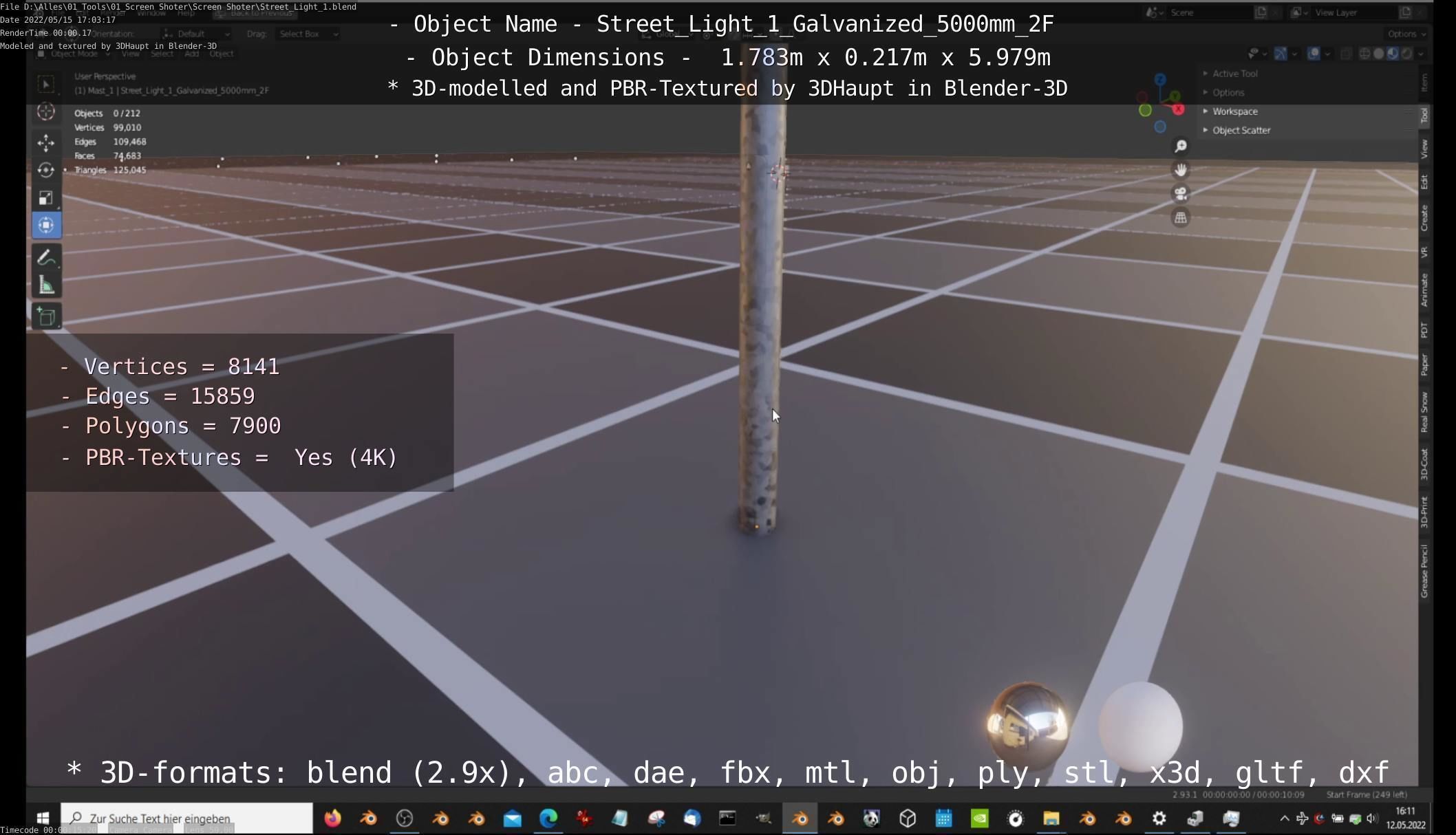 Street Light 1 Galvanized 5000mm 2F Low-poly 3D model_72