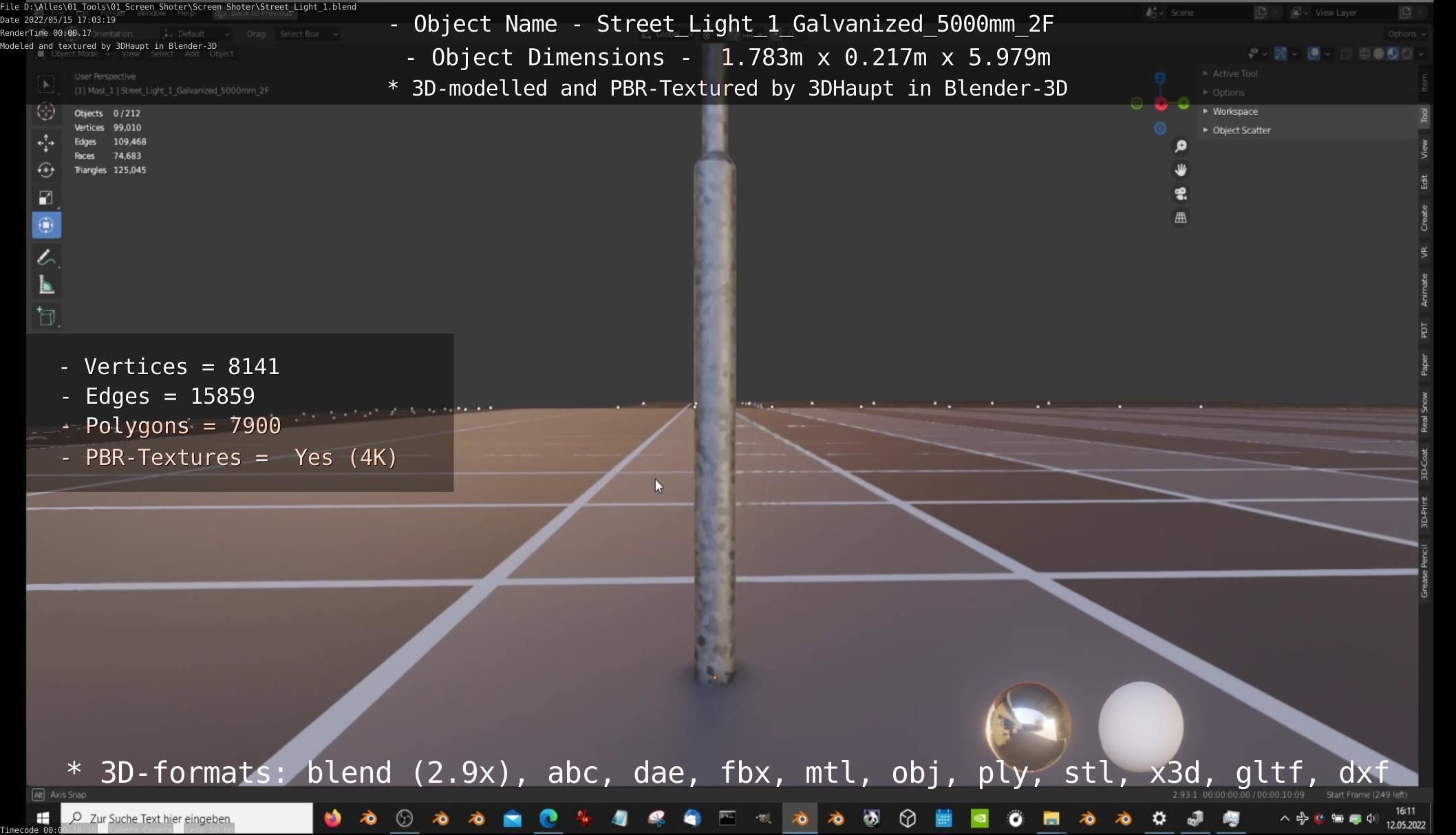 Street Light 1 Galvanized 5000mm 2F Low-poly 3D model_21