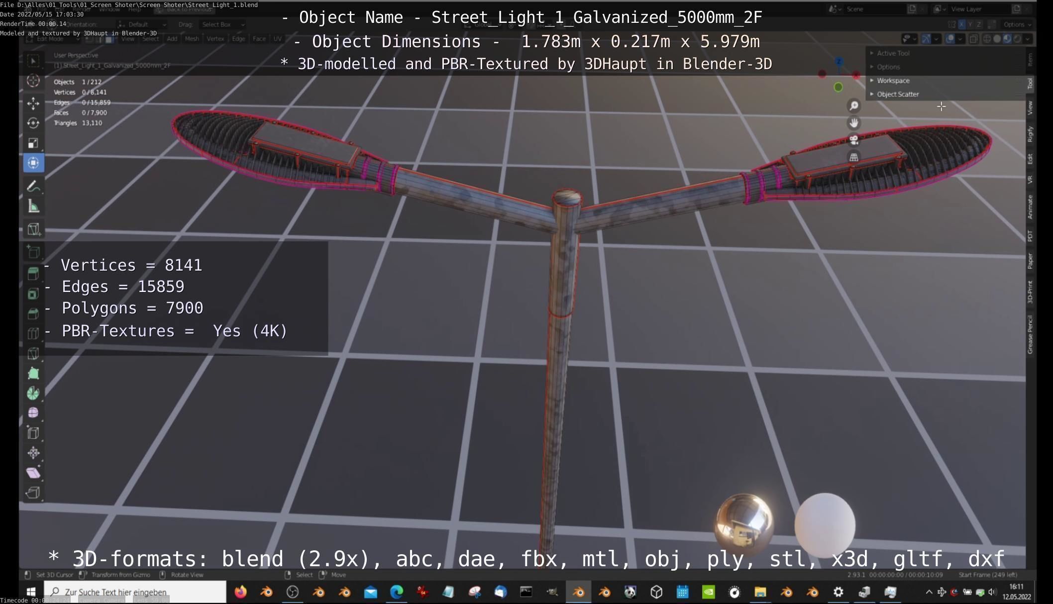 Street Light 1 Galvanized 5000mm 2F Low-poly 3D model_95