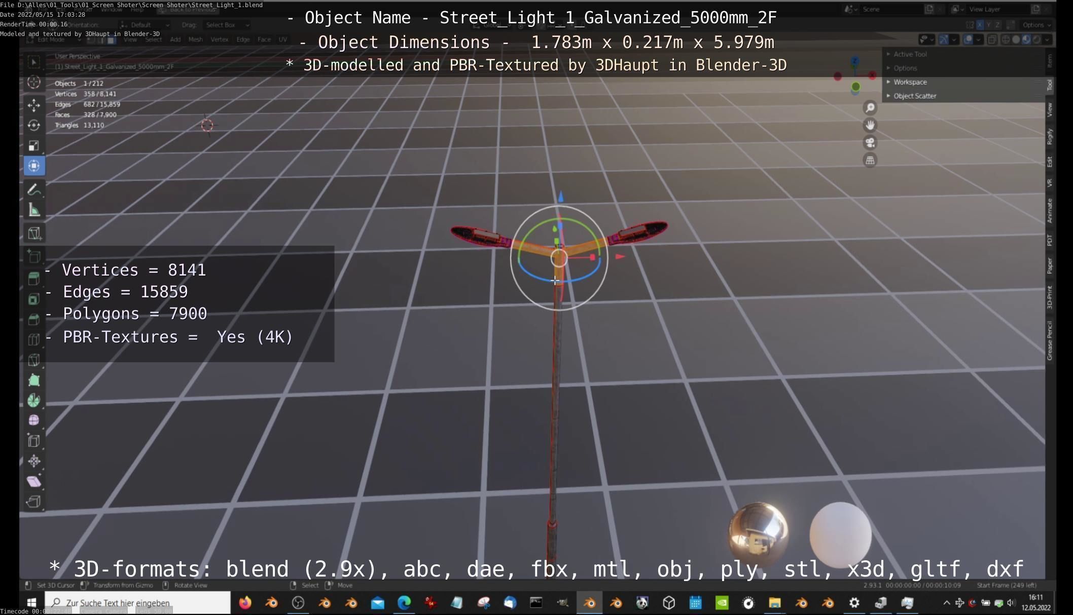 Street Light 1 Galvanized 5000mm 2F Low-poly 3D model_23
