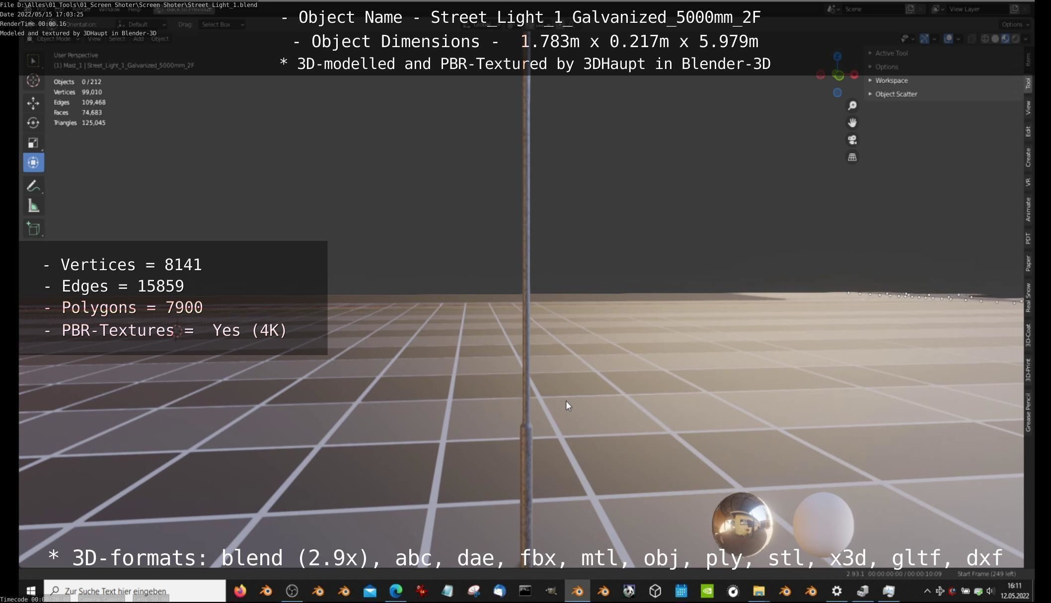 Street Light 1 Galvanized 5000mm 2F Low-poly 3D model_30