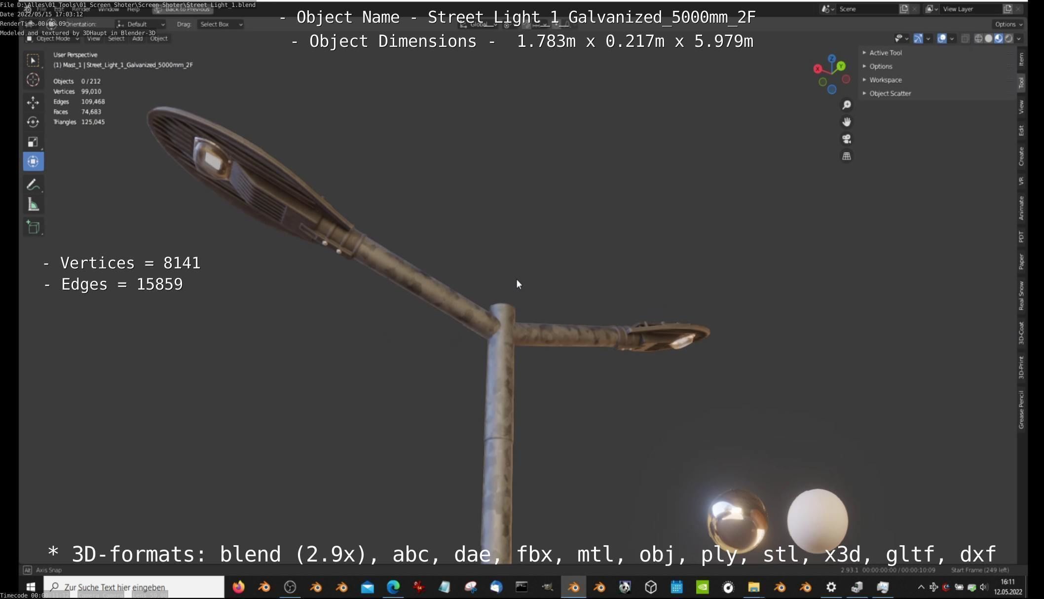 Street Light 1 Galvanized 5000mm 2F Low-poly 3D model_2