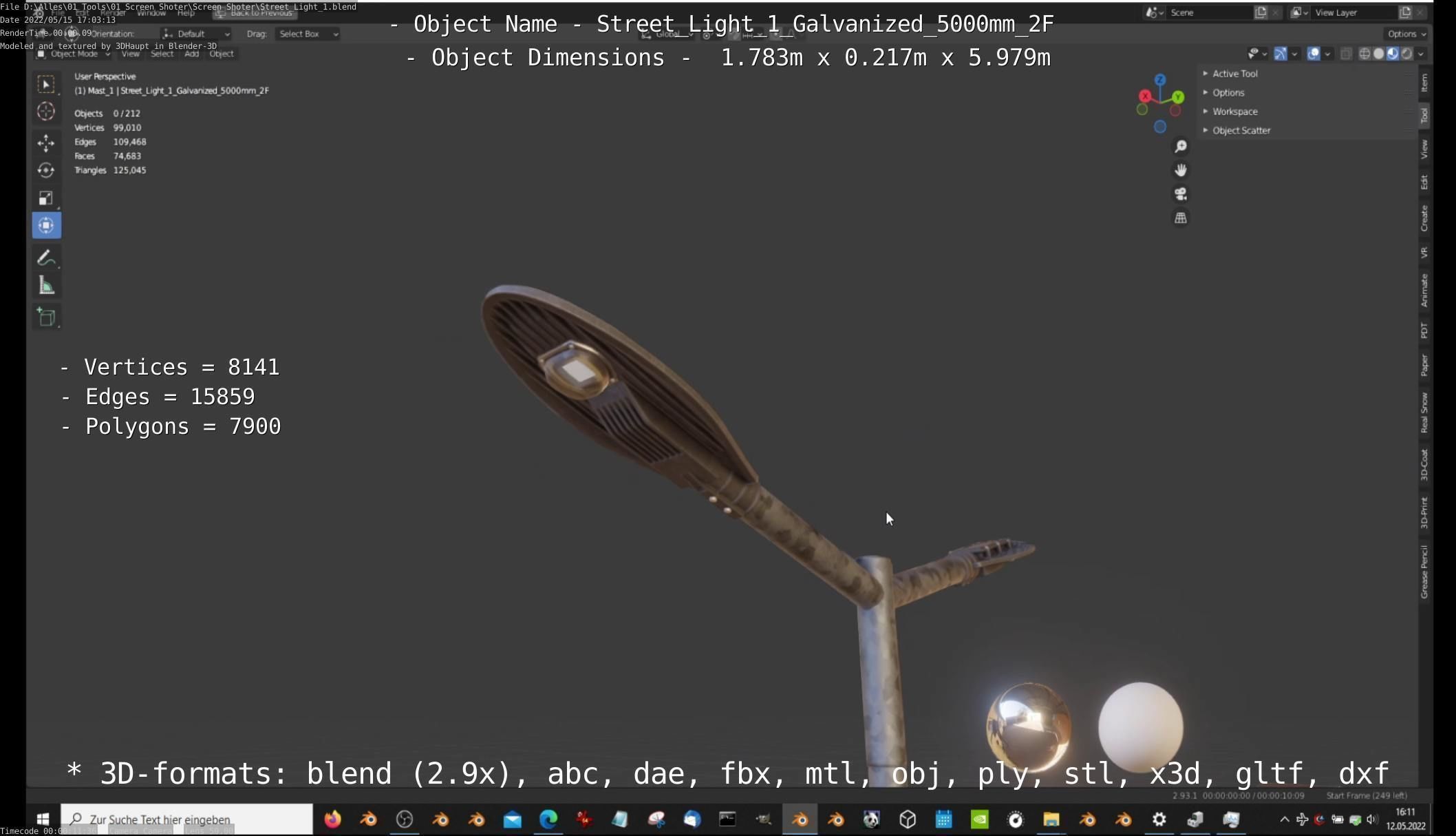 Street Light 1 Galvanized 5000mm 2F Low-poly 3D model_5