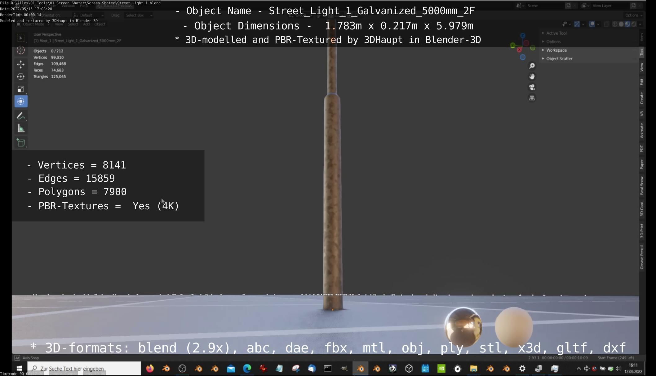 Street Light 1 Galvanized 5000mm 2F Low-poly 3D model_24