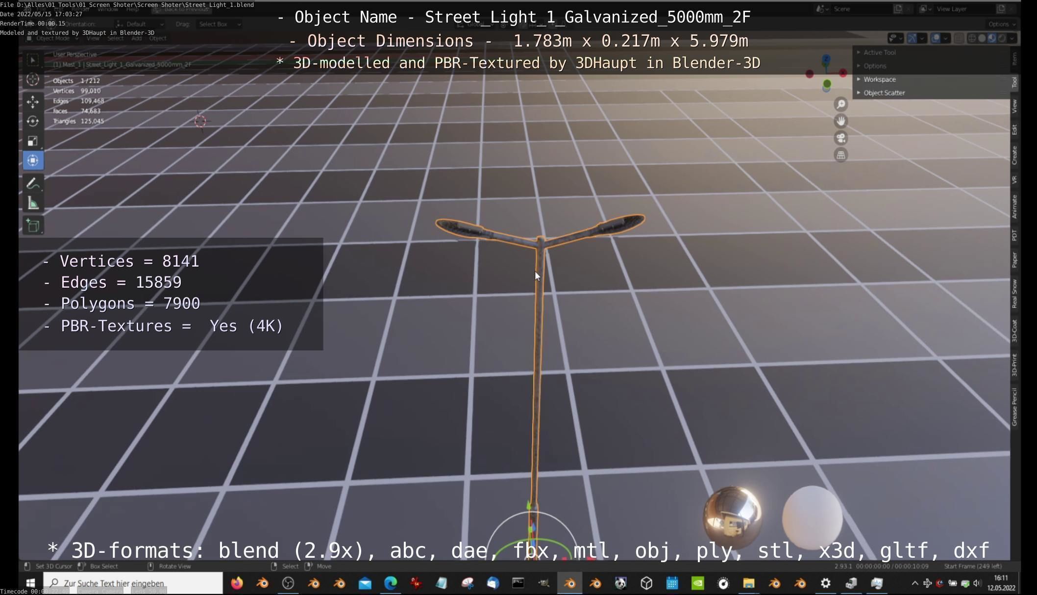 Street Light 1 Galvanized 5000mm 2F Low-poly 3D model_94