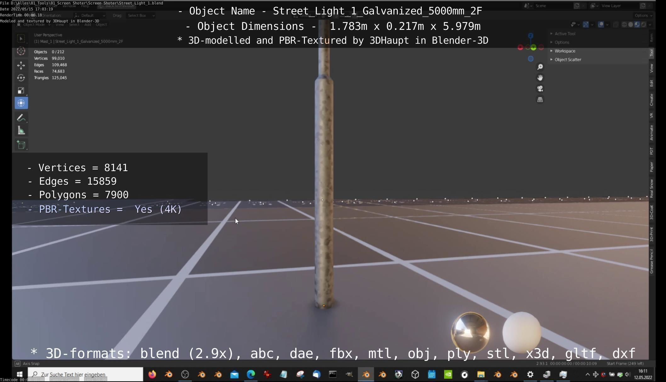 Street Light 1 Galvanized 5000mm 2F Low-poly 3D model_89