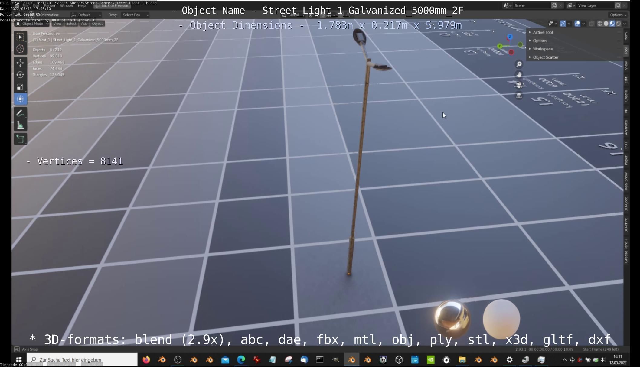 Street Light 1 Galvanized 5000mm 2F Low-poly 3D model_10