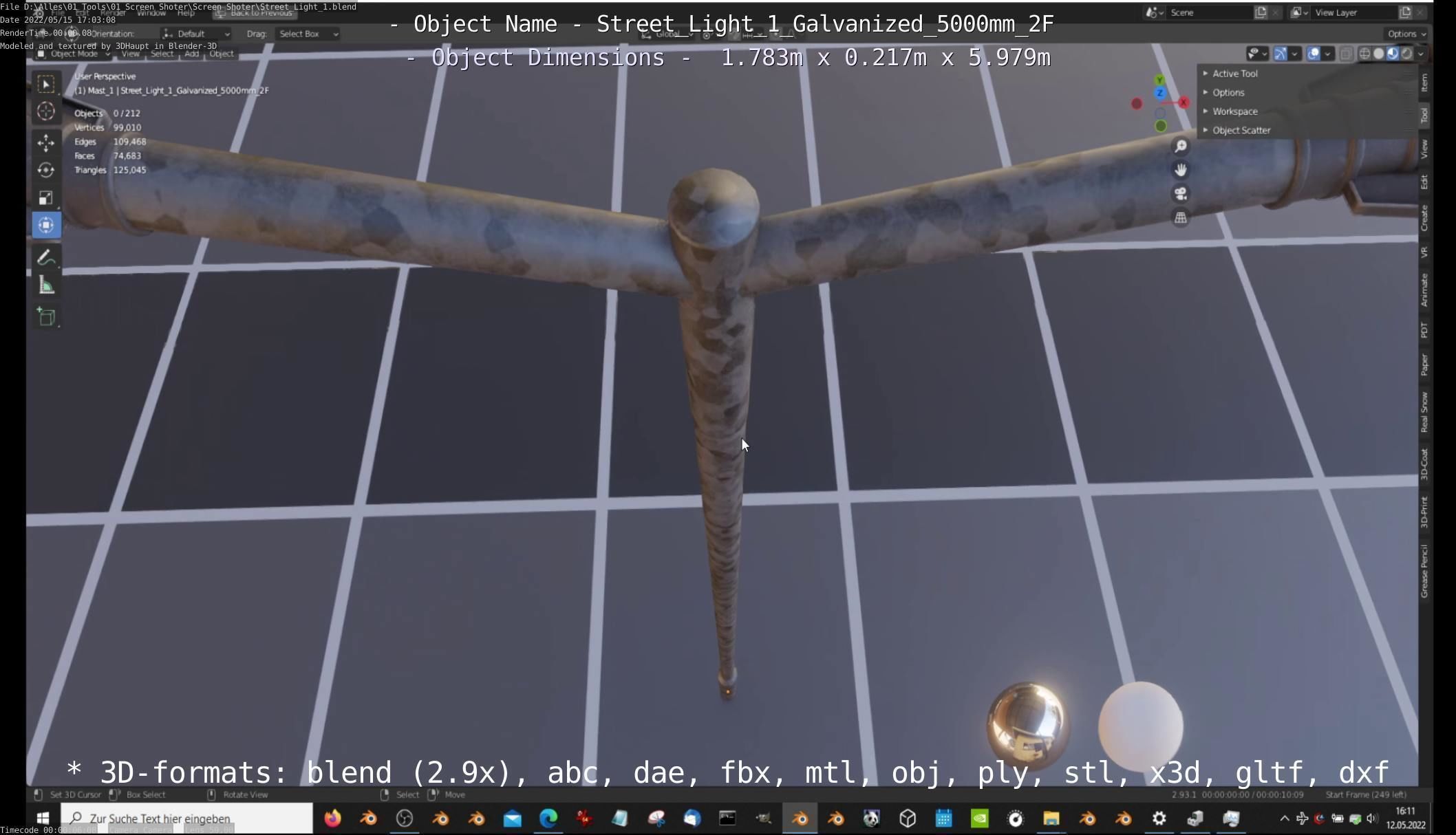 Street Light 1 Galvanized 5000mm 2F Low-poly 3D model_35