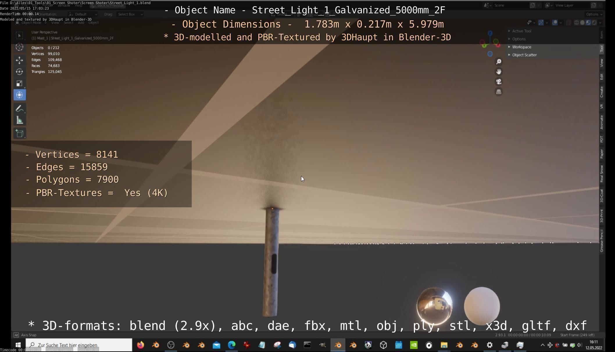 Street Light 1 Galvanized 5000mm 2F Low-poly 3D model_27