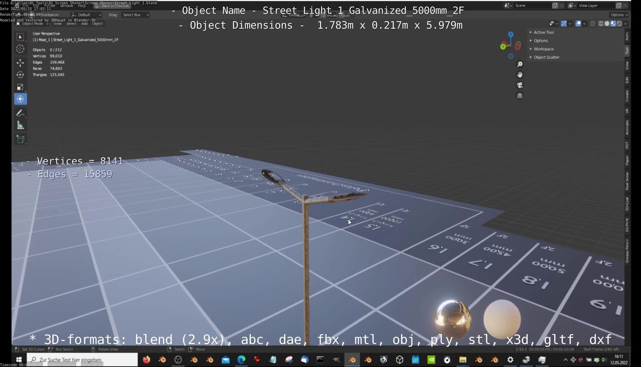 Street Light 1 Galvanized 5000mm 2F Low-poly 3D model_63