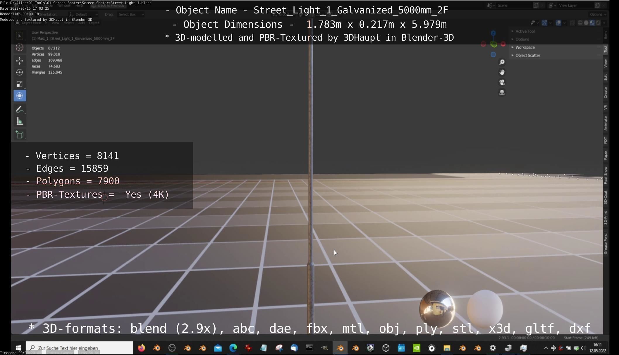 Street Light 1 Galvanized 5000mm 2F Low-poly 3D model_96